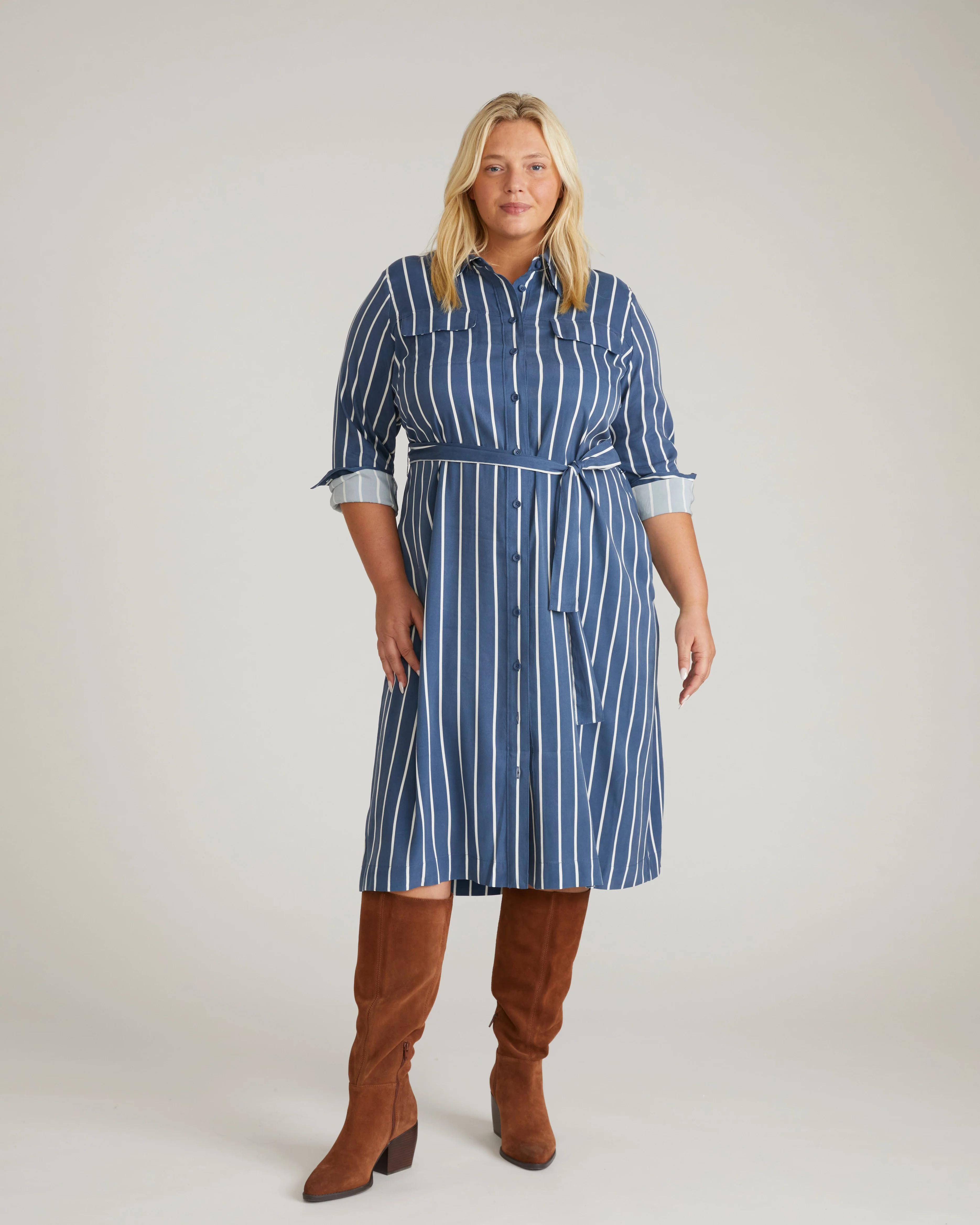 Cooling Stretch Cupro Savannah Dress - Ensign Blue/White Stripe - Image 5