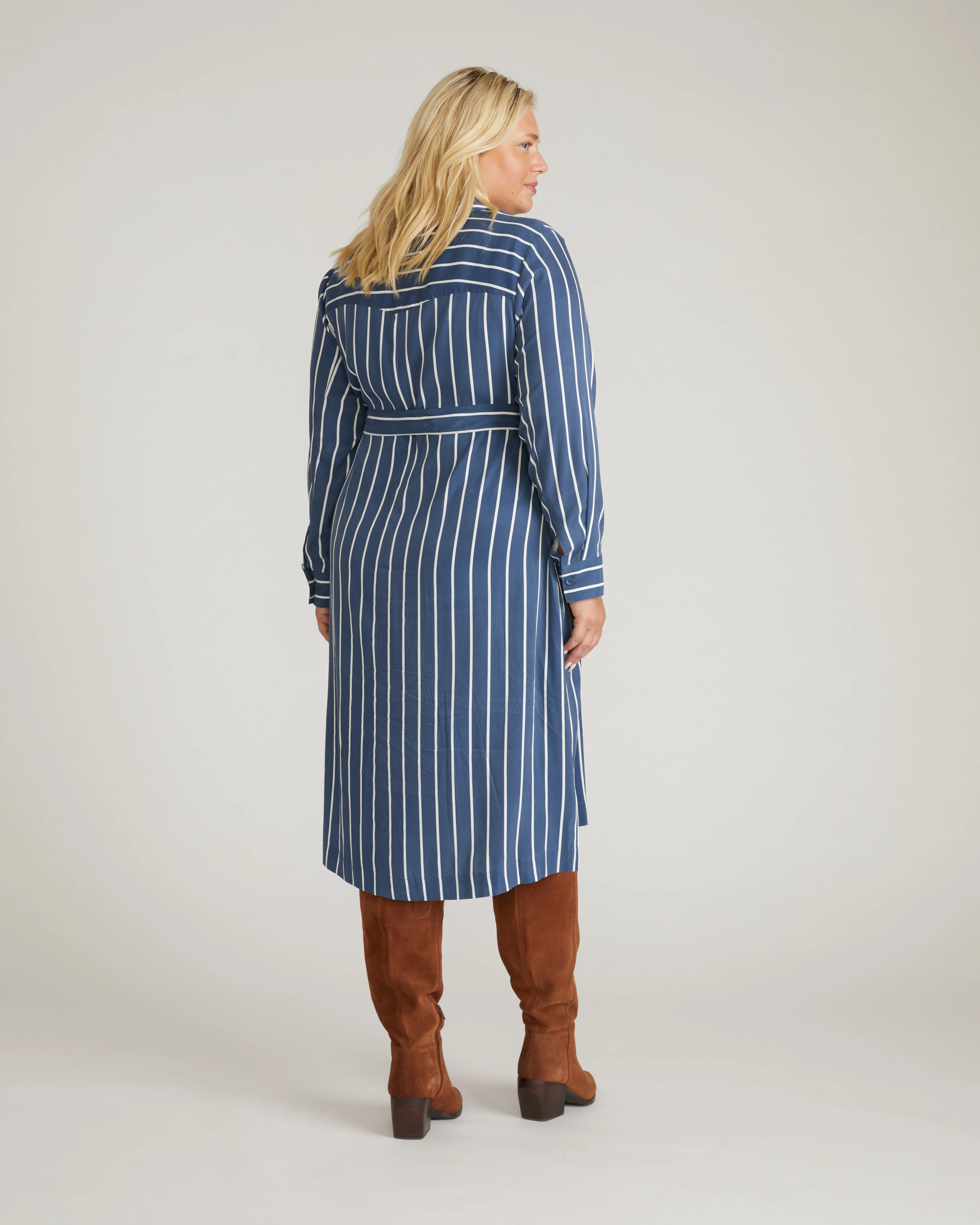 Cooling Stretch Cupro Savannah Dress - Ensign Blue/White Stripe - Image 7