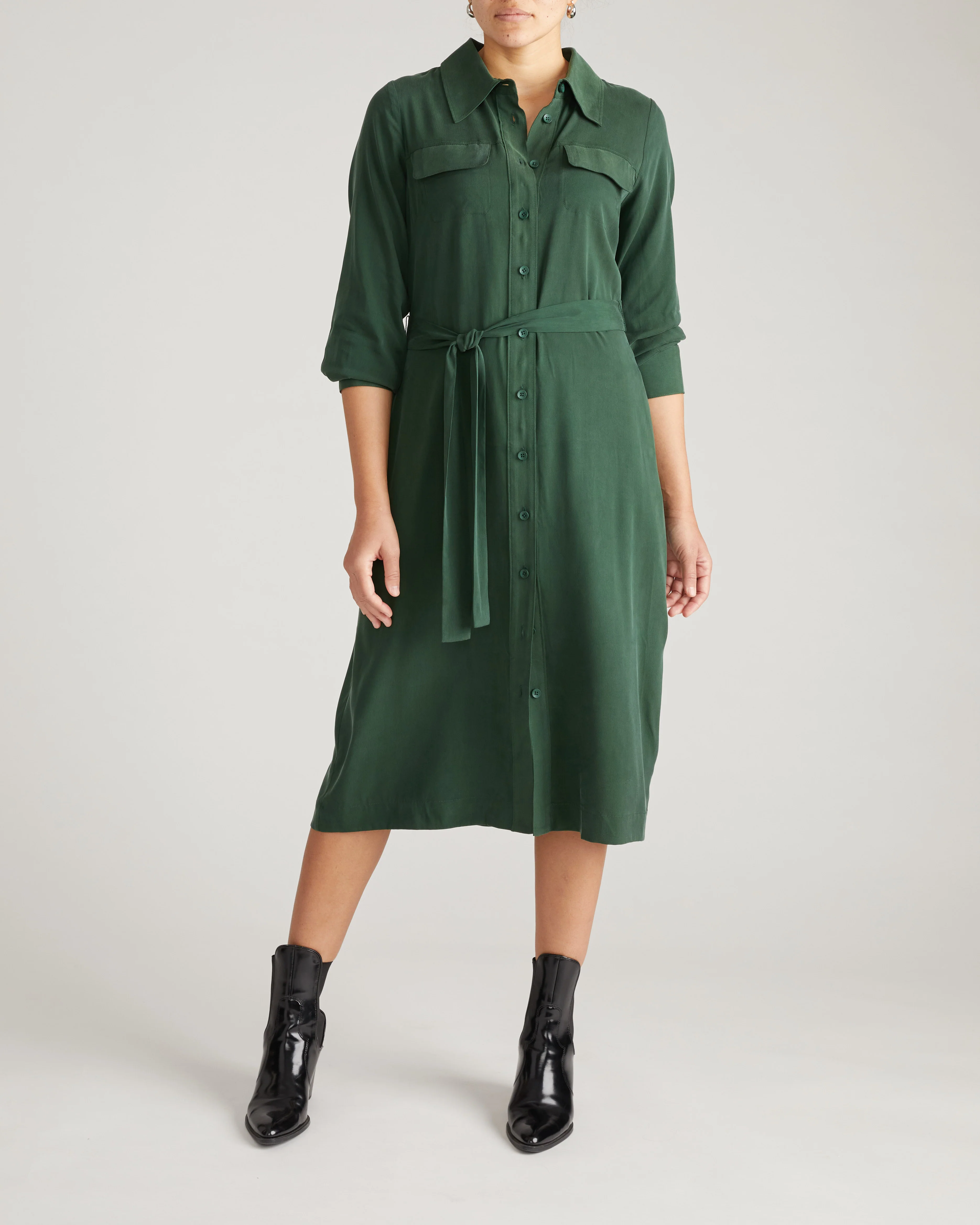 Cooling Stretch Cupro Savannah Dress - Forest Green - Image 3