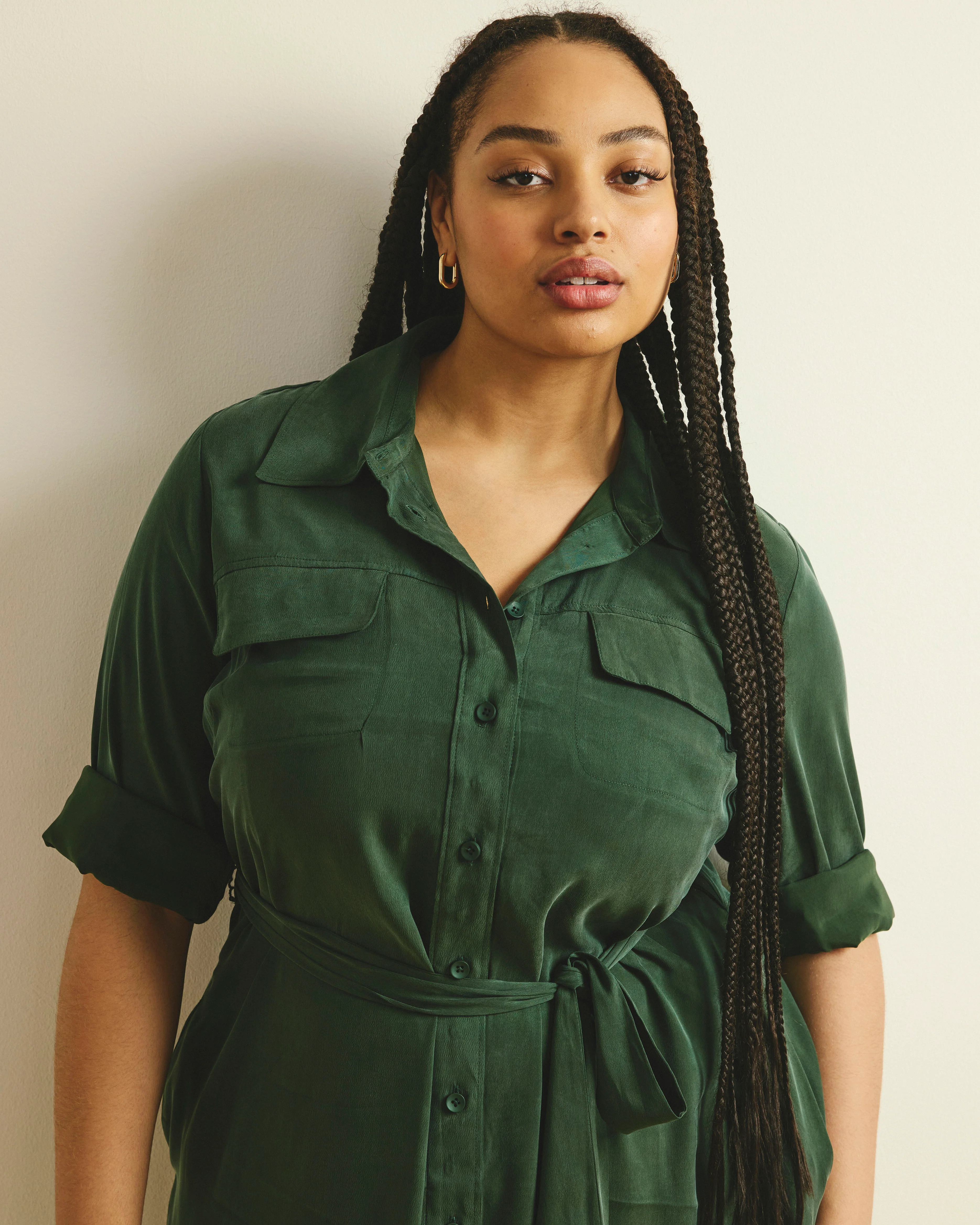 Cooling Stretch Cupro Savannah Dress - Forest Green - Image 7