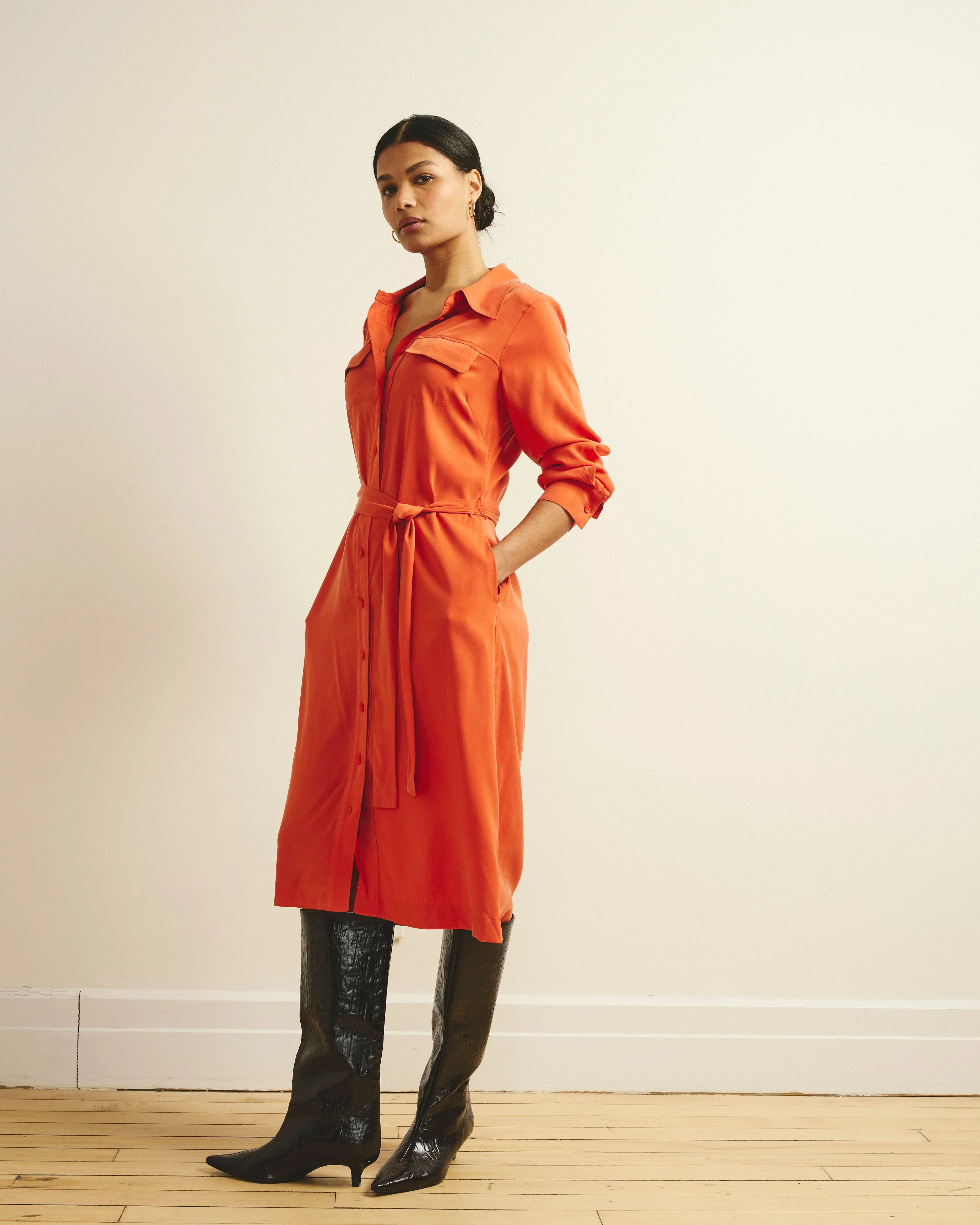 Cooling Stretch Cupro Savannah Dress - Orange Flame - Image 3