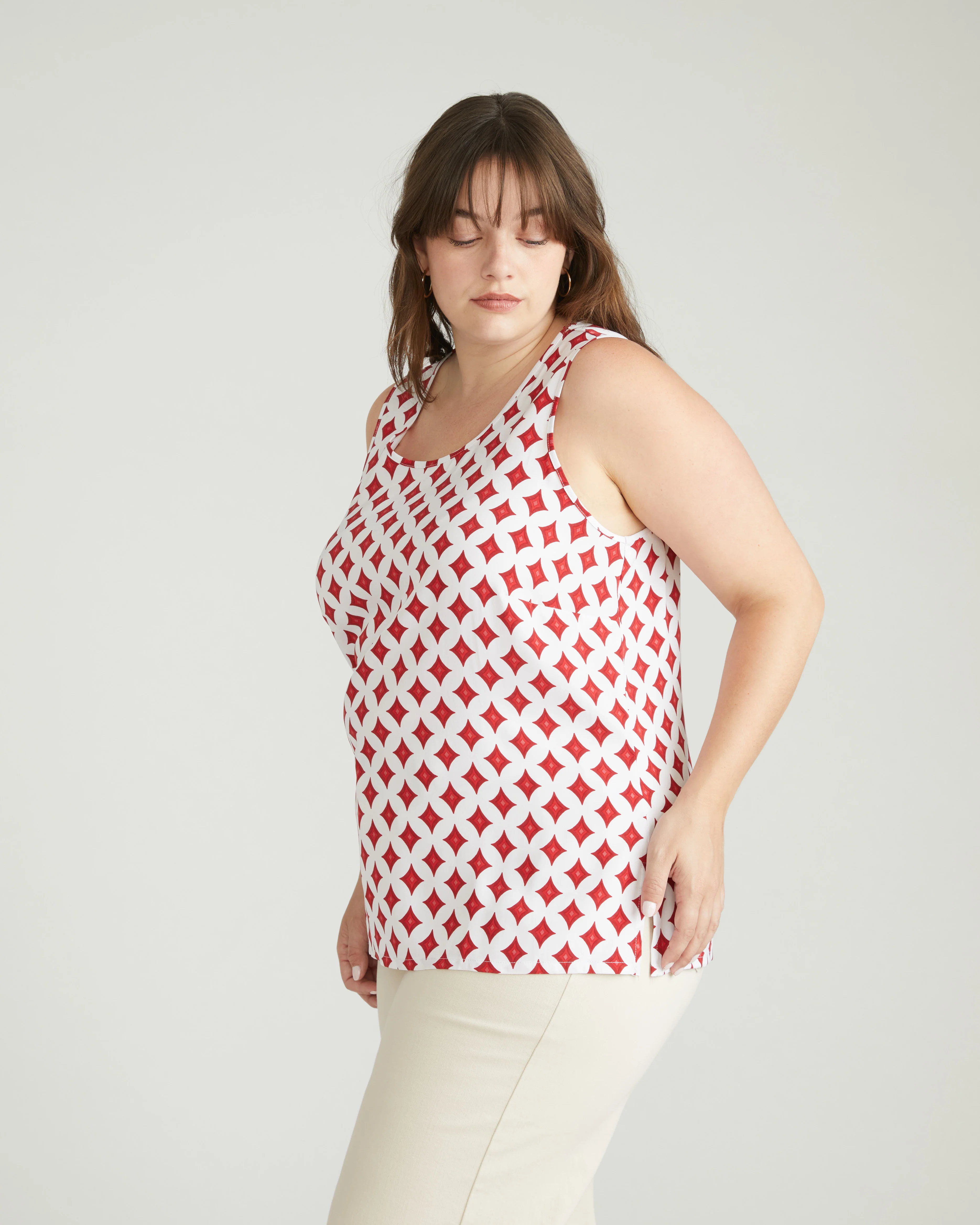 Cooling Stretch Cupro Tank - Morningstar Print in Red - Image 3