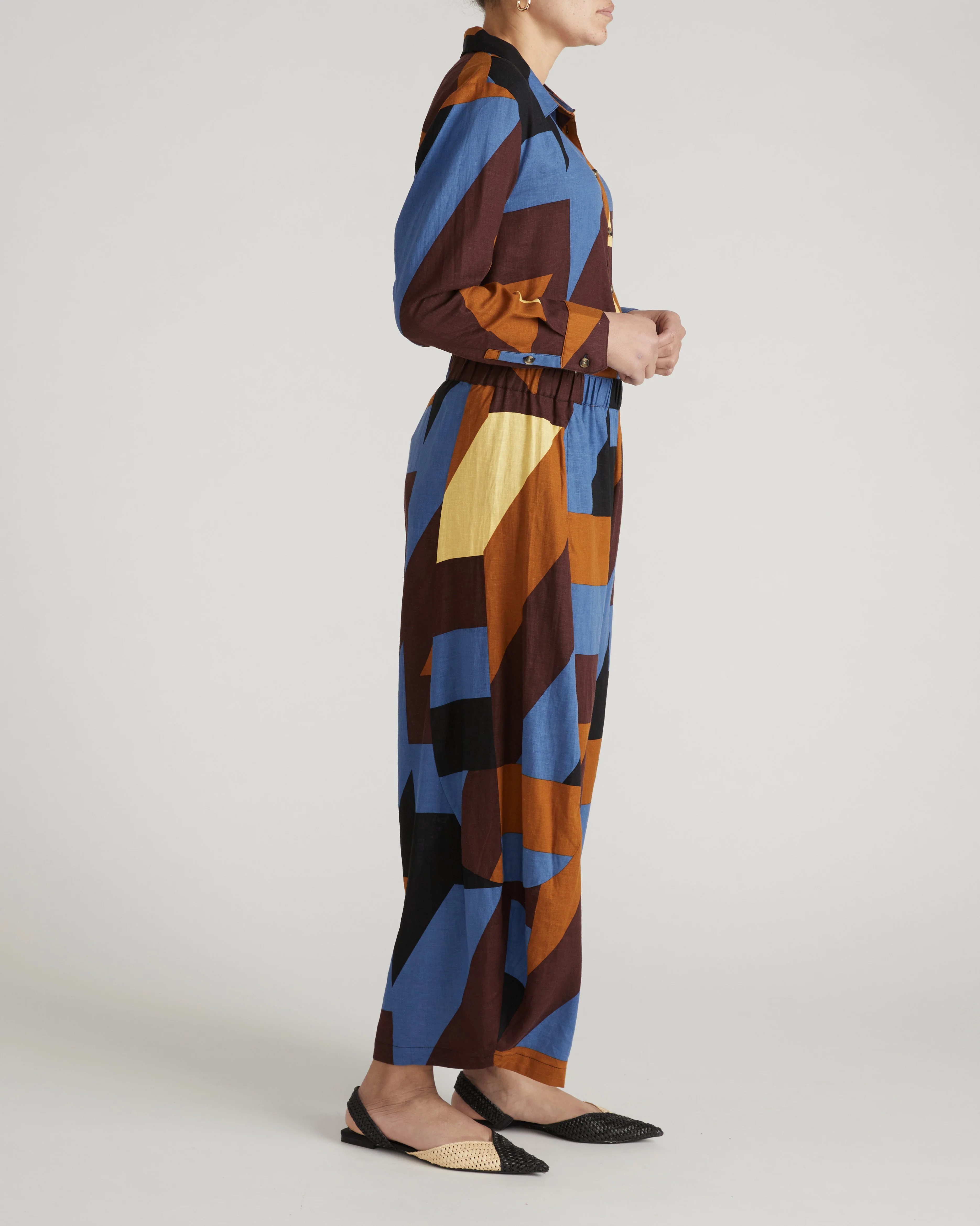 Cosma Barrel Leg Linen Pants - Beach Ombra Print - Image 3