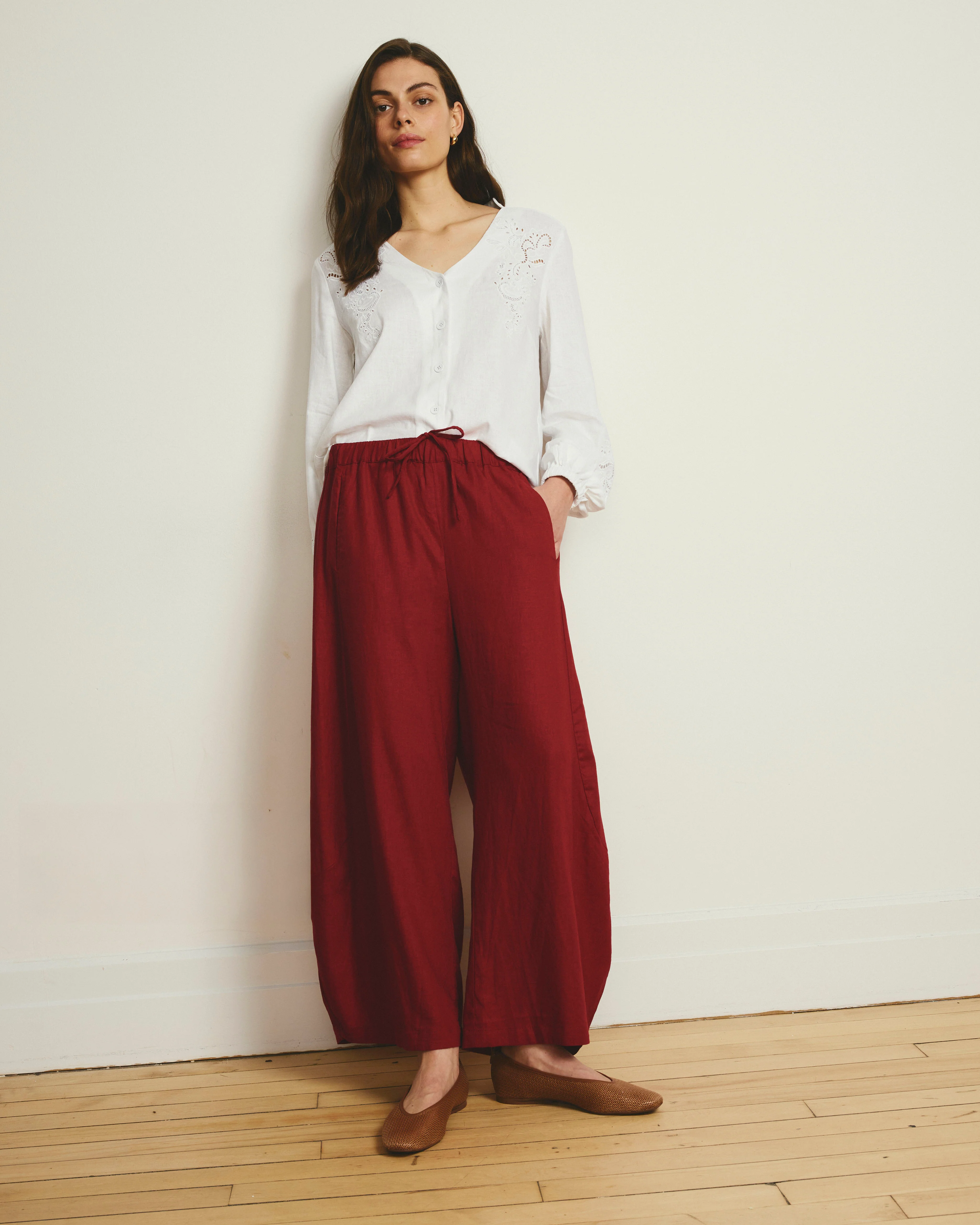 Cosma Barrel Leg Linen Pants - Vibrant Red - Image 2