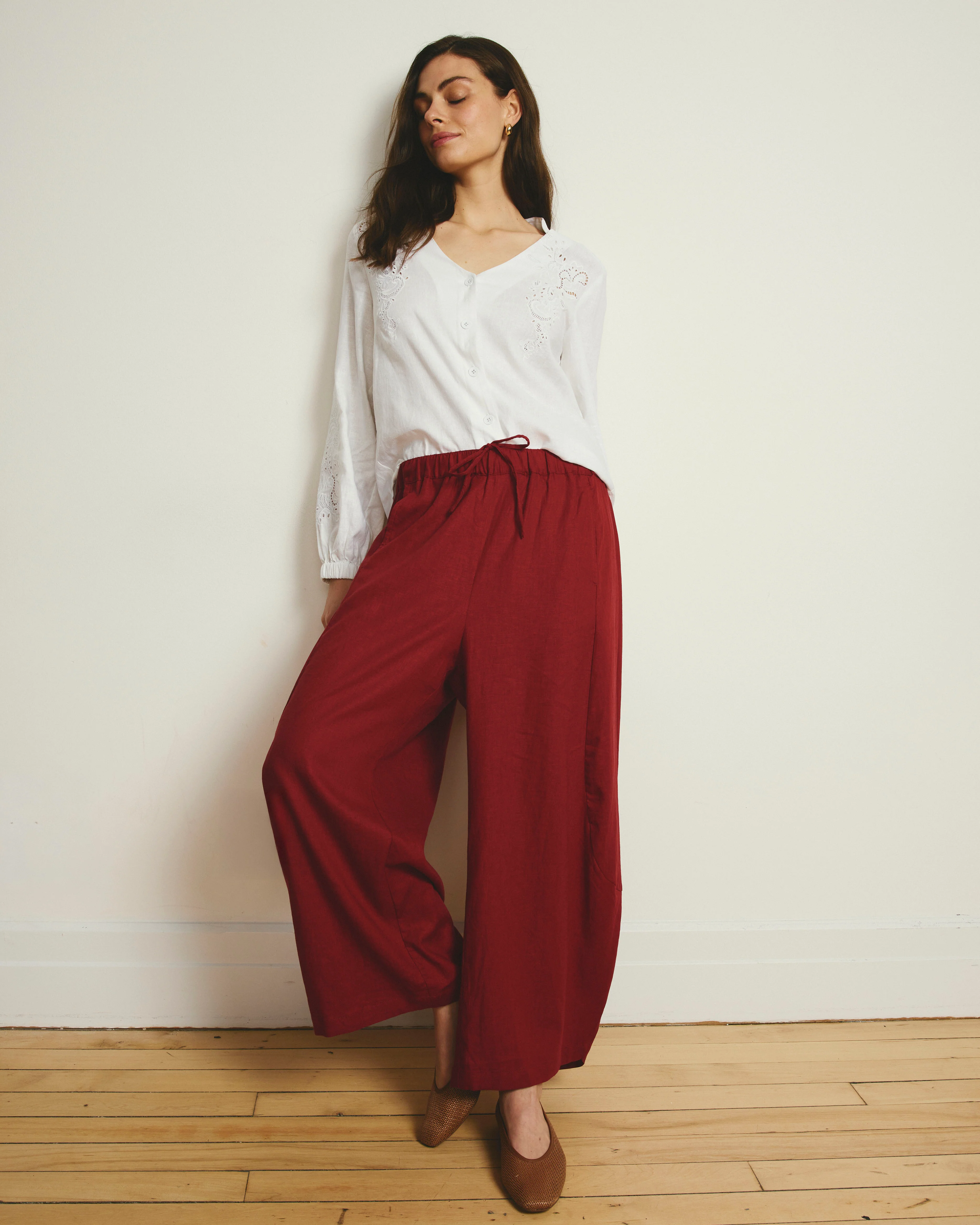 Cosma Barrel Leg Linen Pants - Vibrant Red - Image 3
