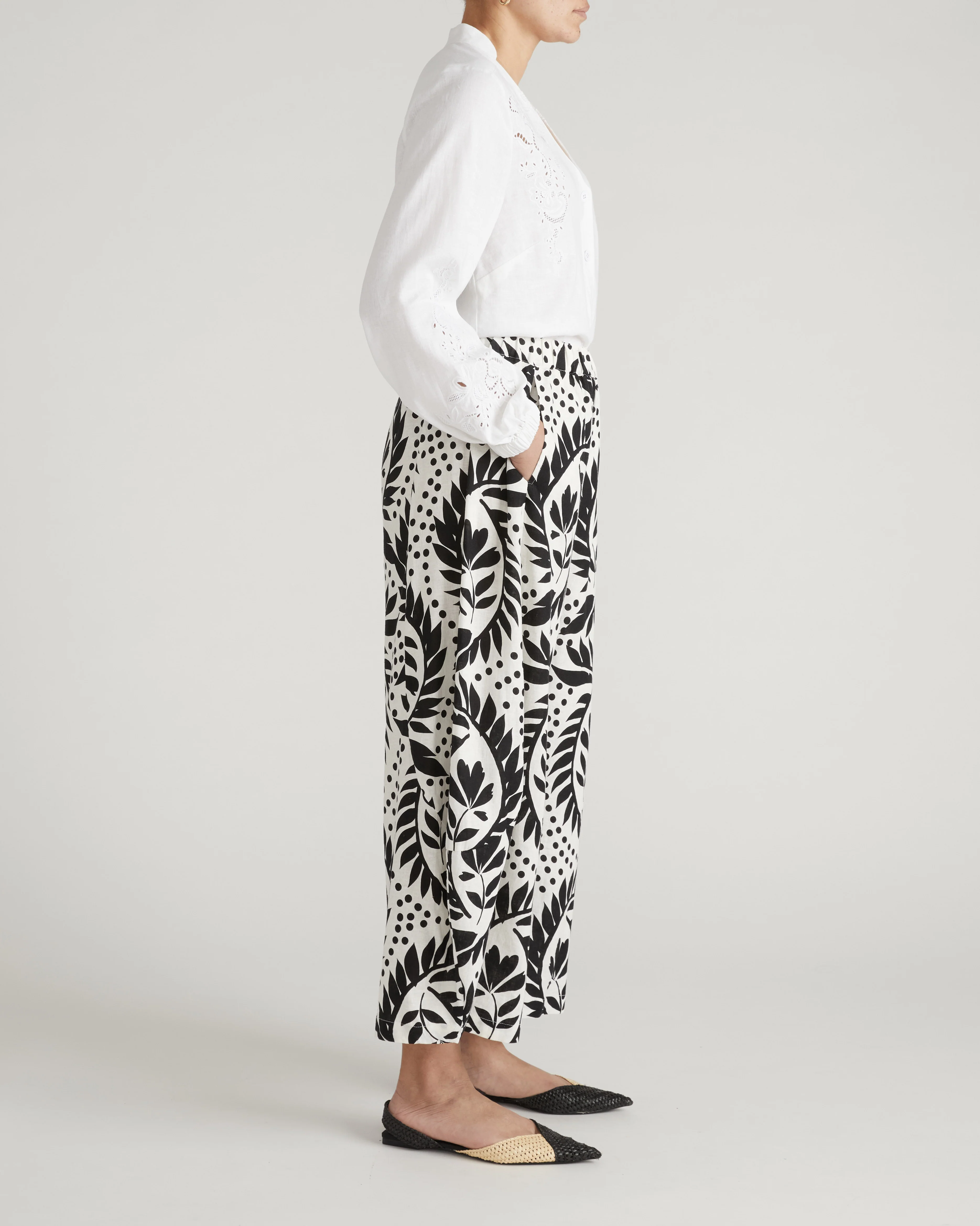 Cosma Barrel Leg Linen Pants - Vine Print - Image 6