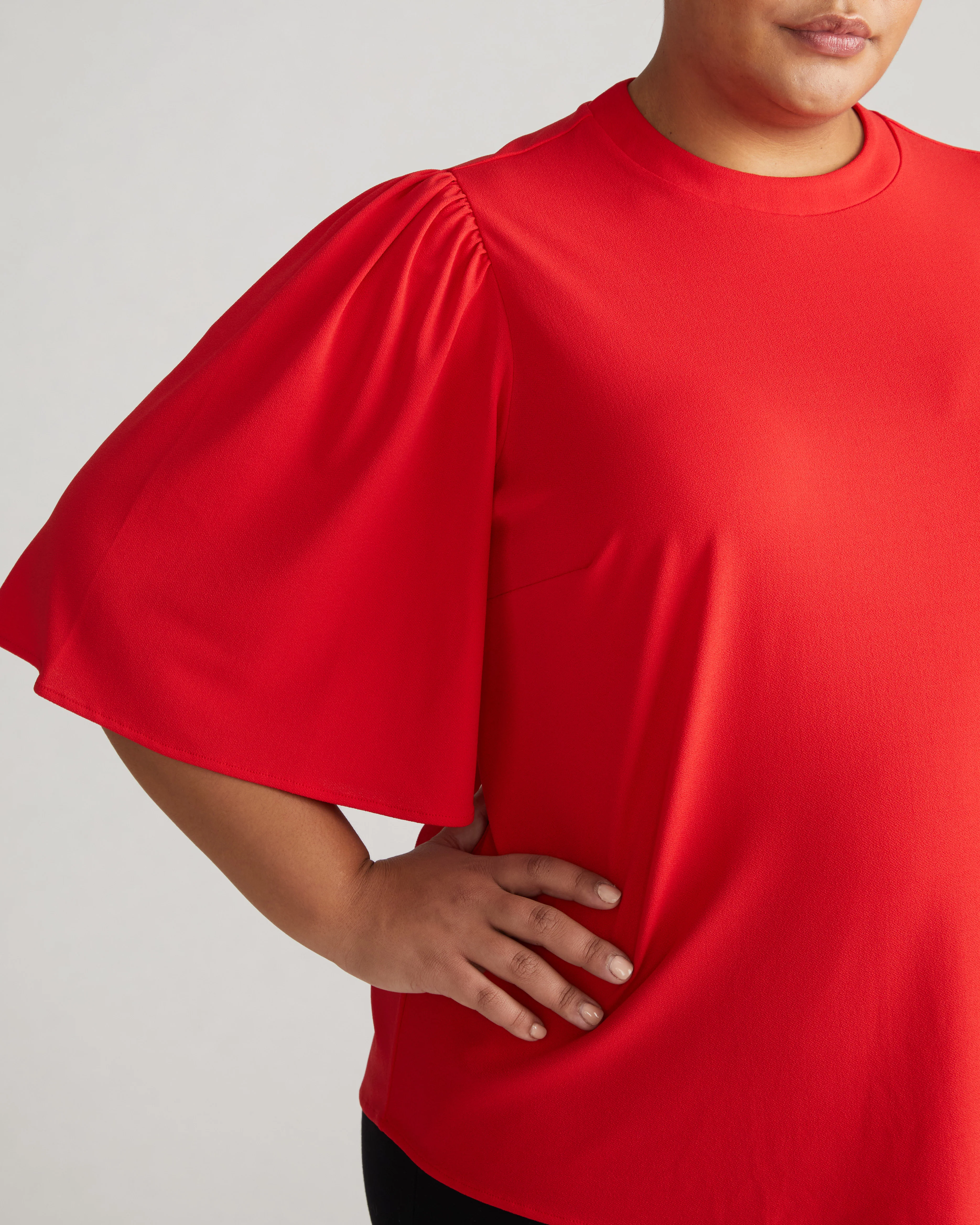 Crepe Jersey Capelet Blouse - Vermilion Red - Image 2