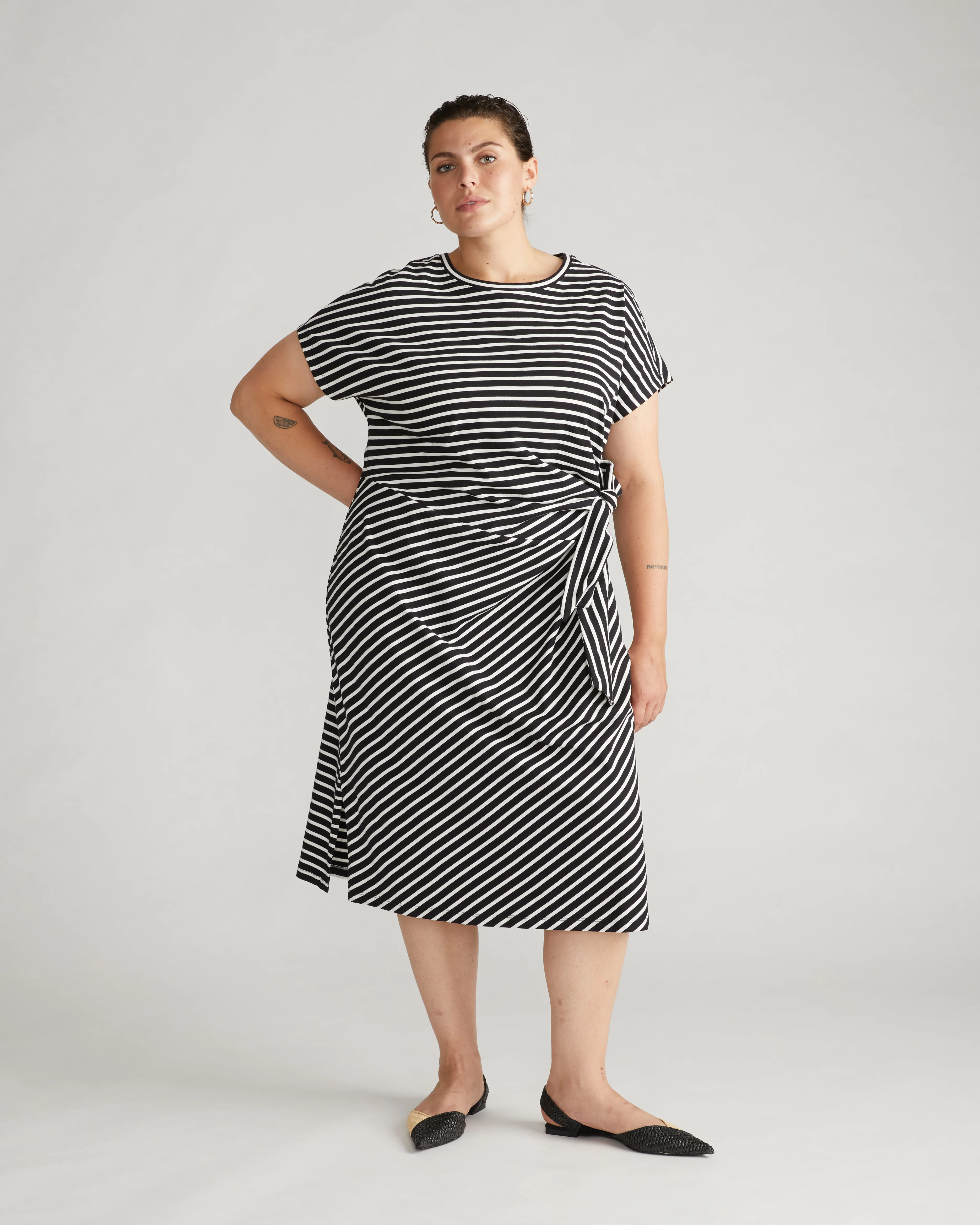 Crescent Breton Stripe Knot Dress - Black/White Stripe - Image 2