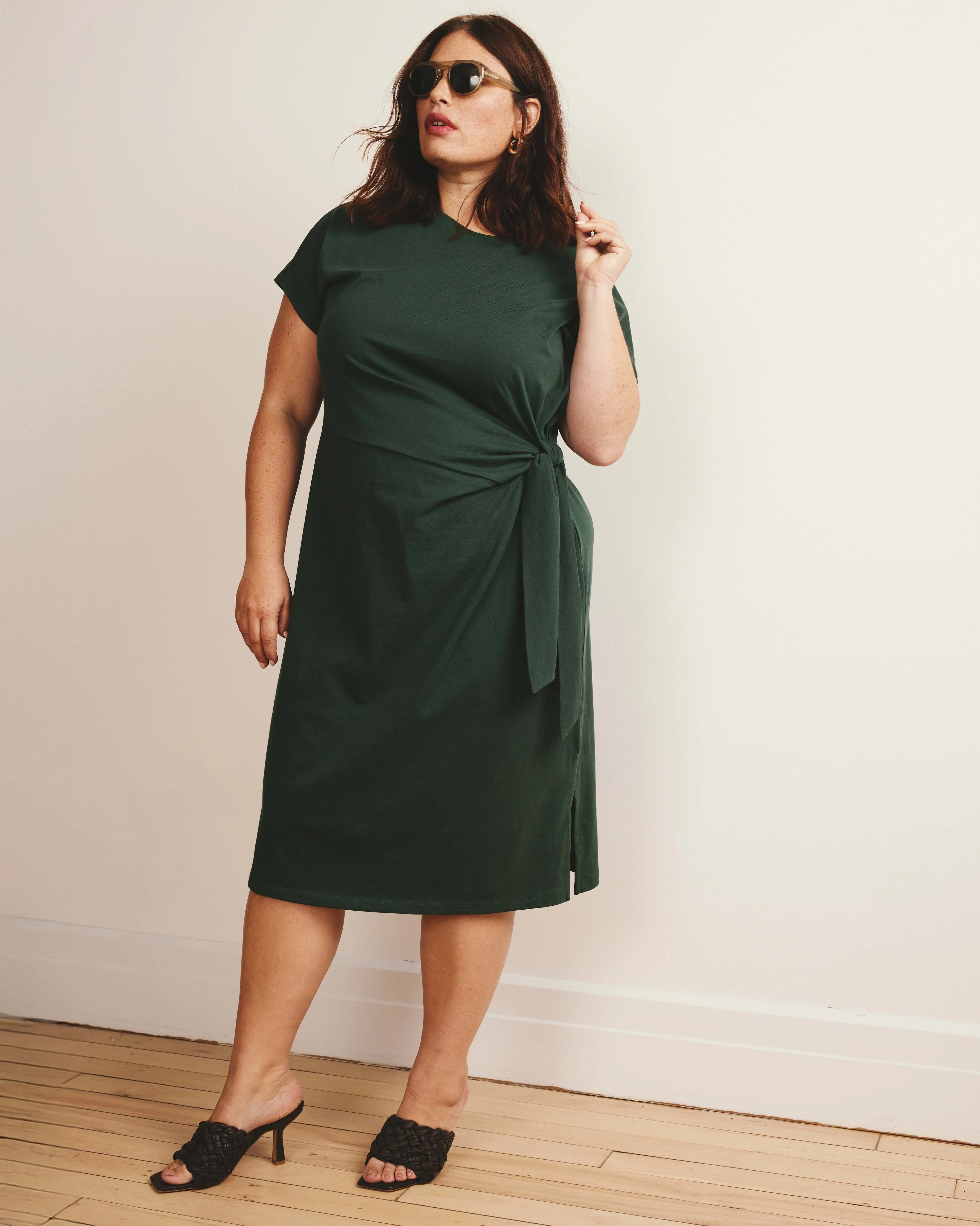 Crescent Breton Stripe Knot Dress - Solid Conifer - Image 2