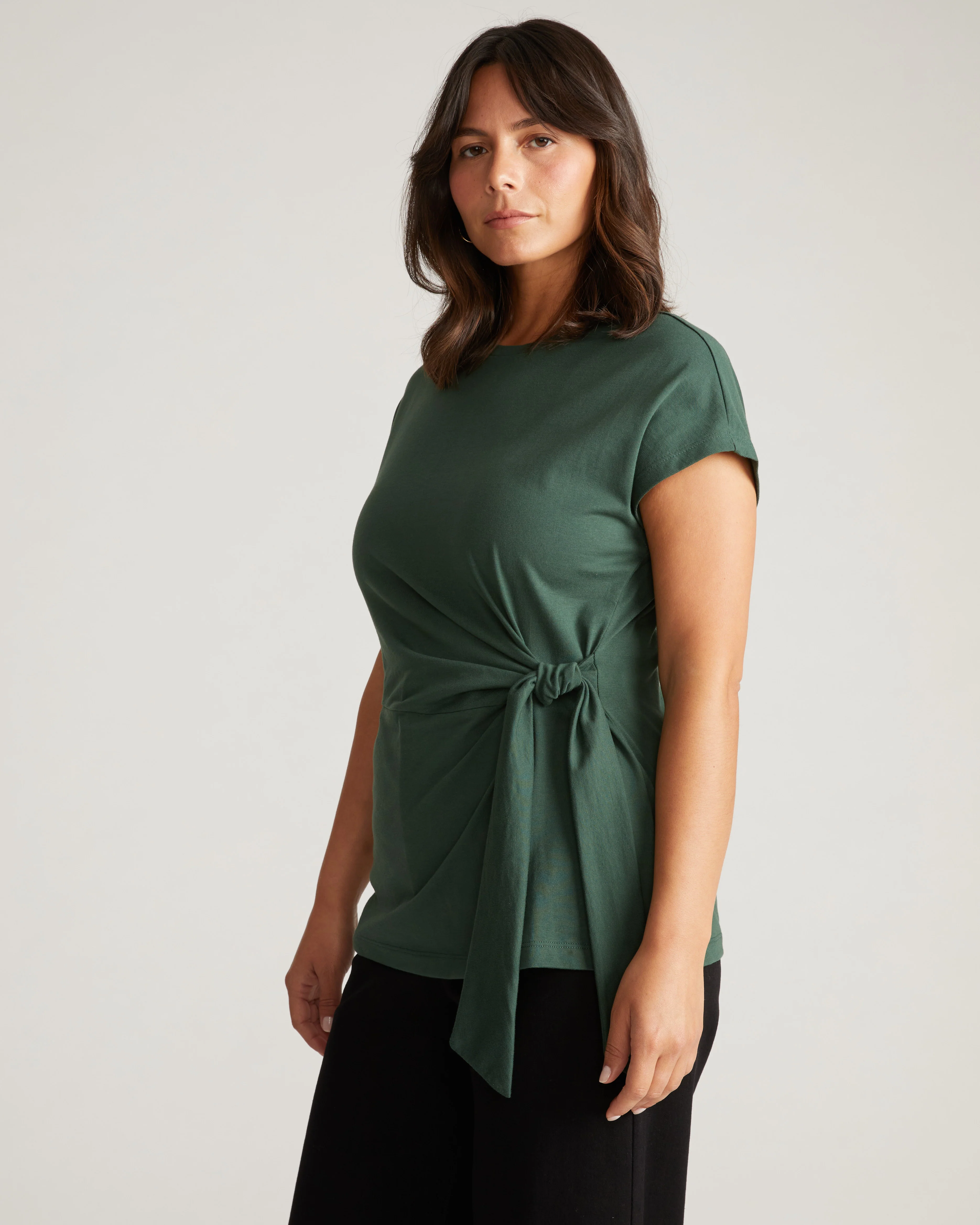 Crescent Breton Stripe Knot Tee - Solid Conifer - Image 6
