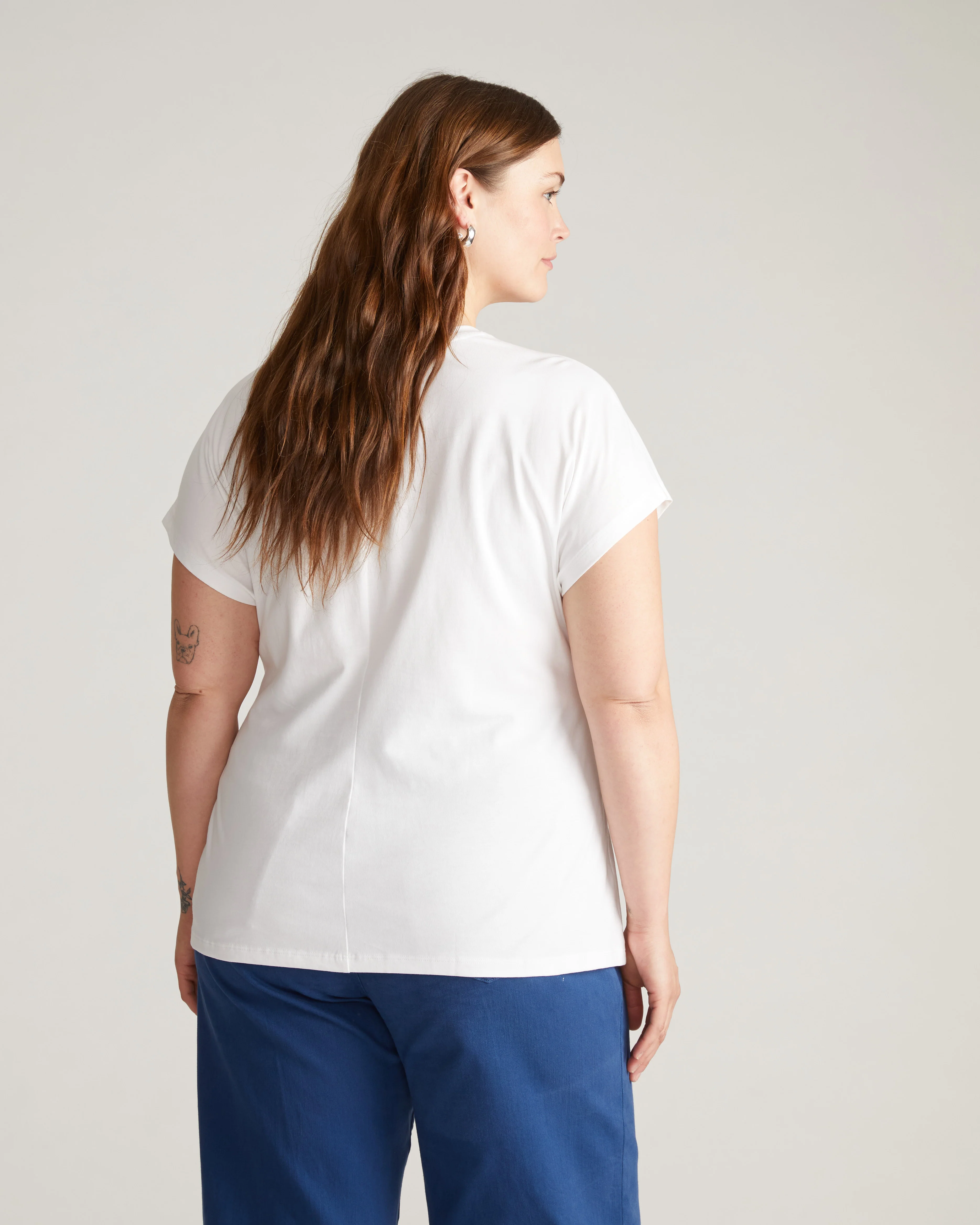 Crescent Breton Stripe Knot Tee - Solid White - Image 6
