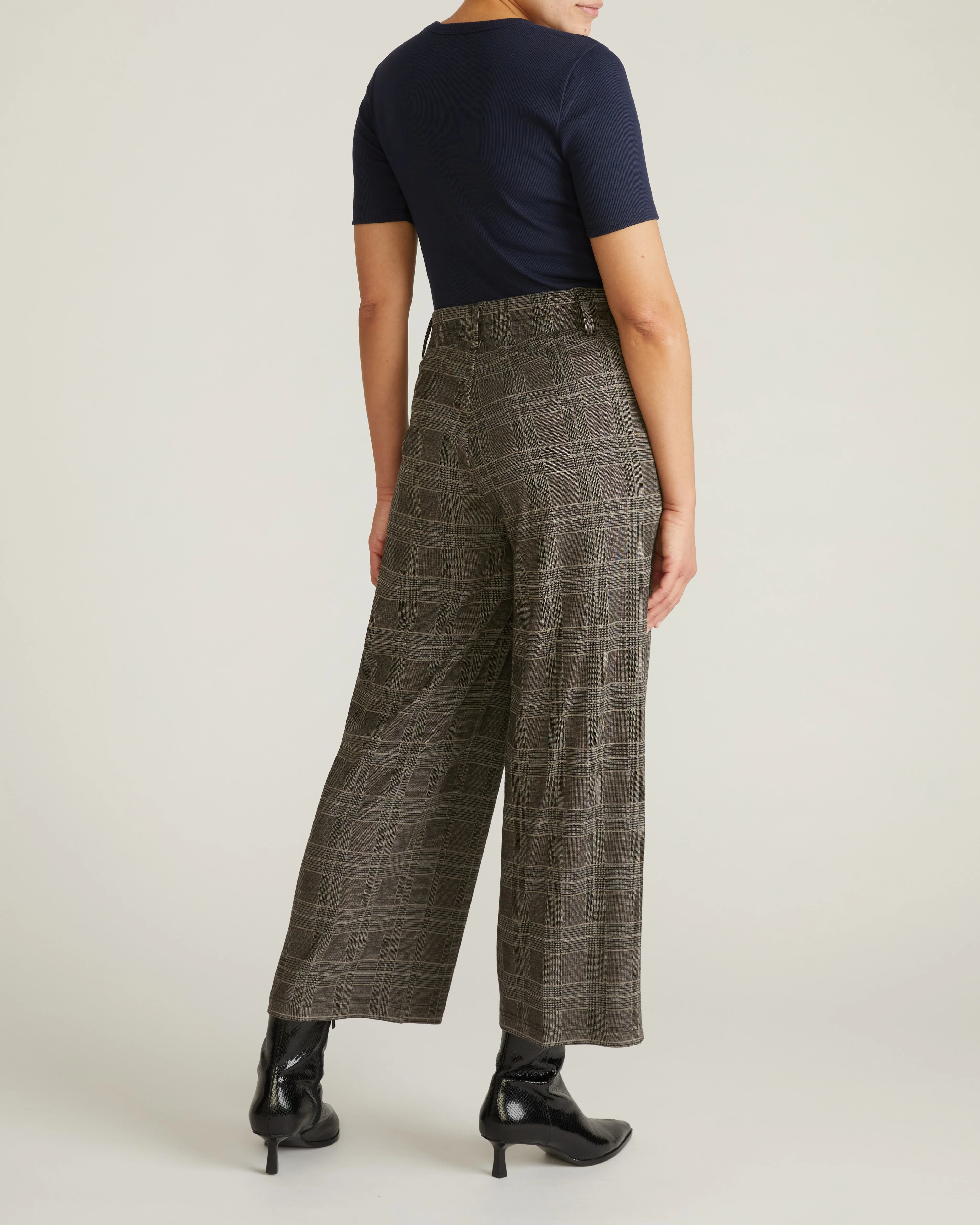 Cropped Wide Leg Ponte Pants - British Plaid - Image 7