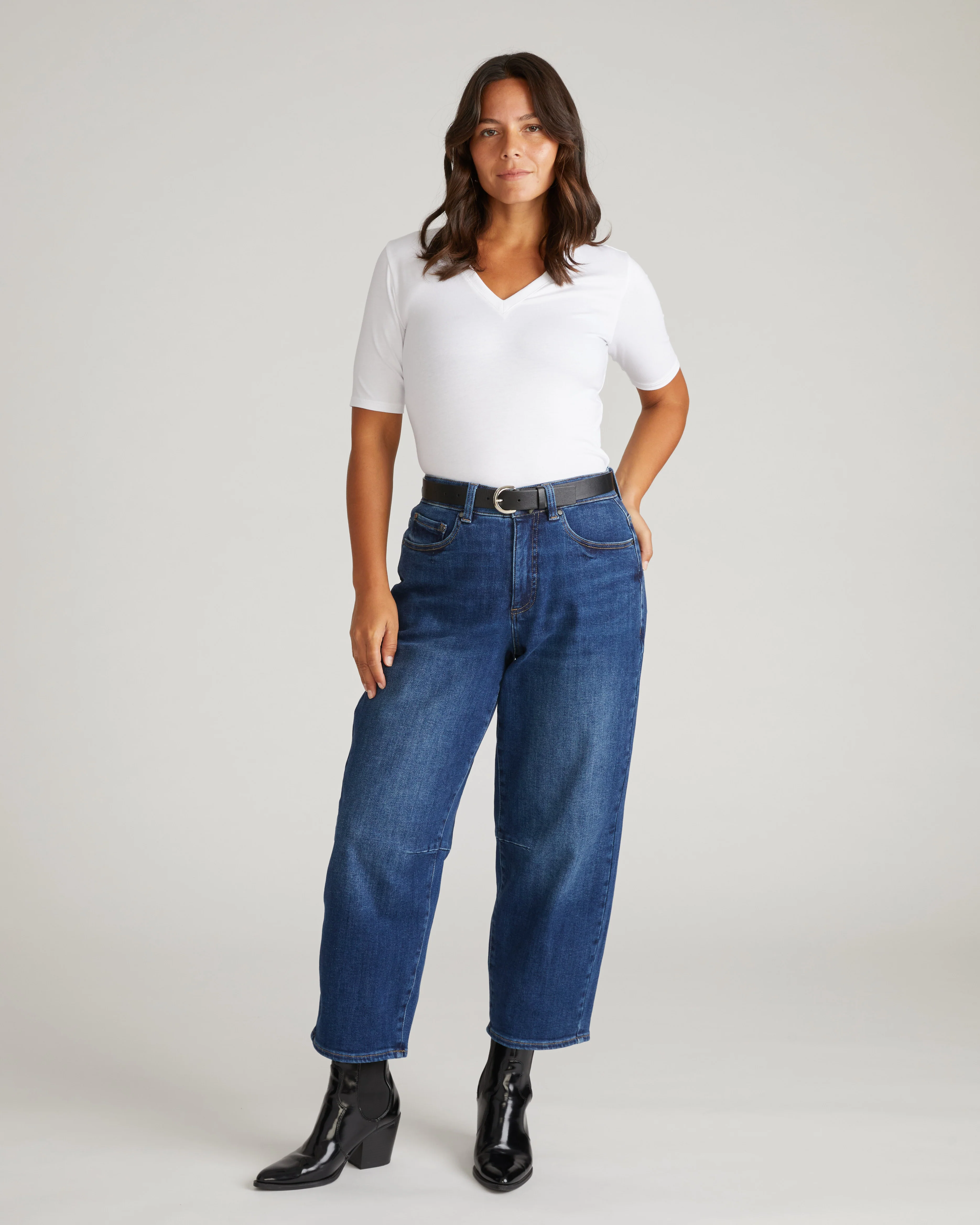 Dakota Cropped Barrel Leg Jeans - Naval Blue Wash - Image 3