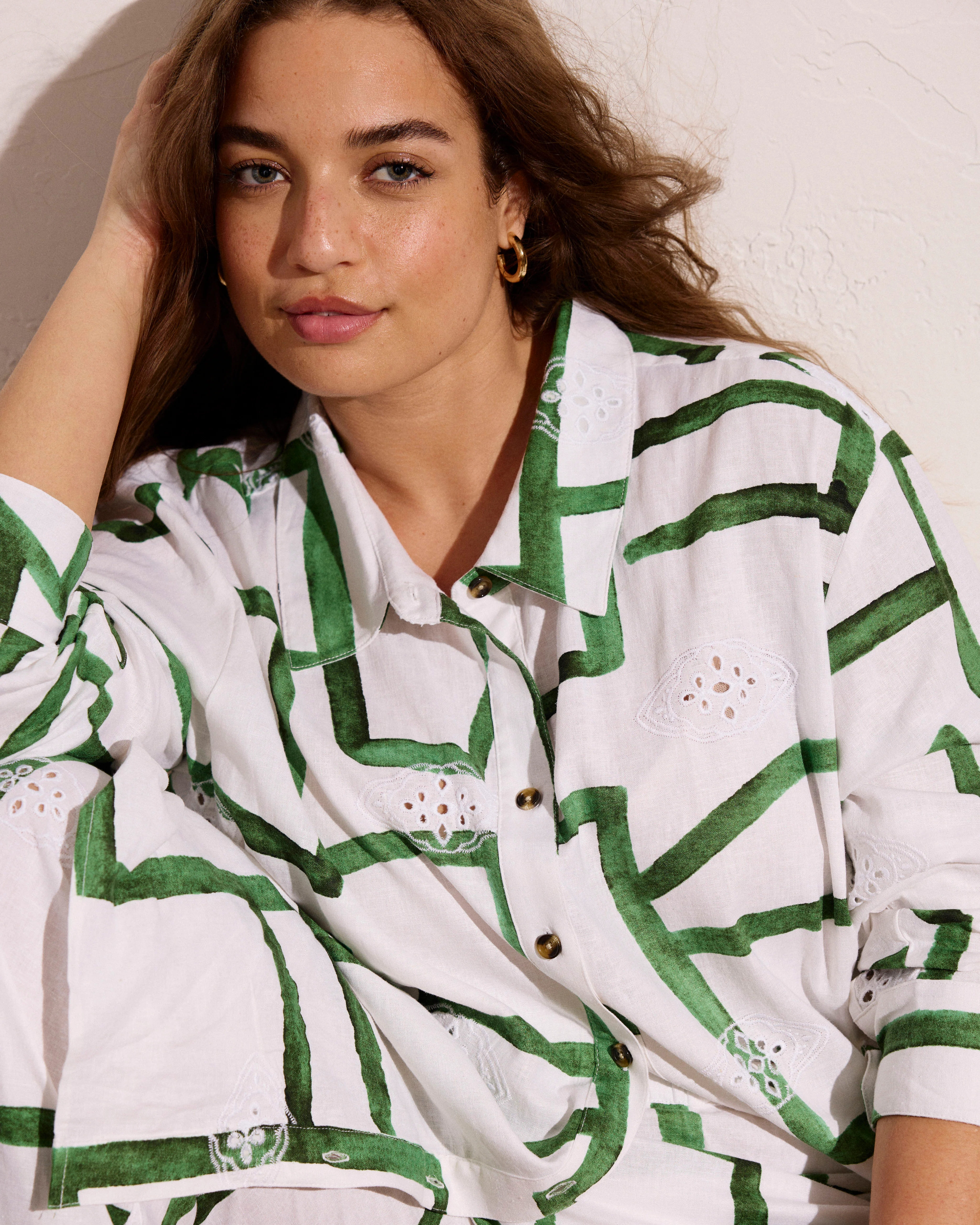 Dawn Linen Hi Low Tunic - Green Paint Print - Image 2