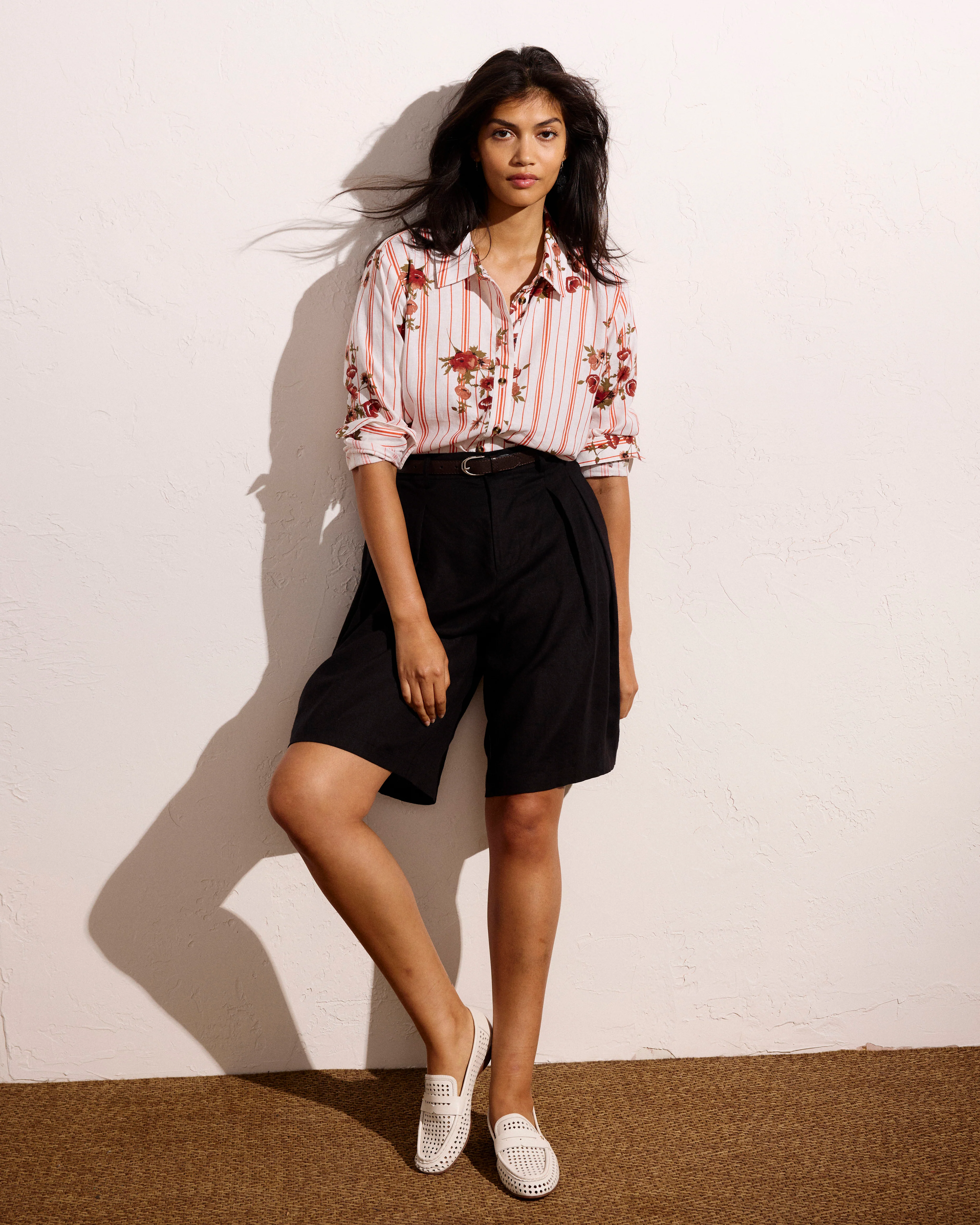 Dawn Linen Hi Low Tunic - Wild Flower Bouquet Print on Stripes - Image 3