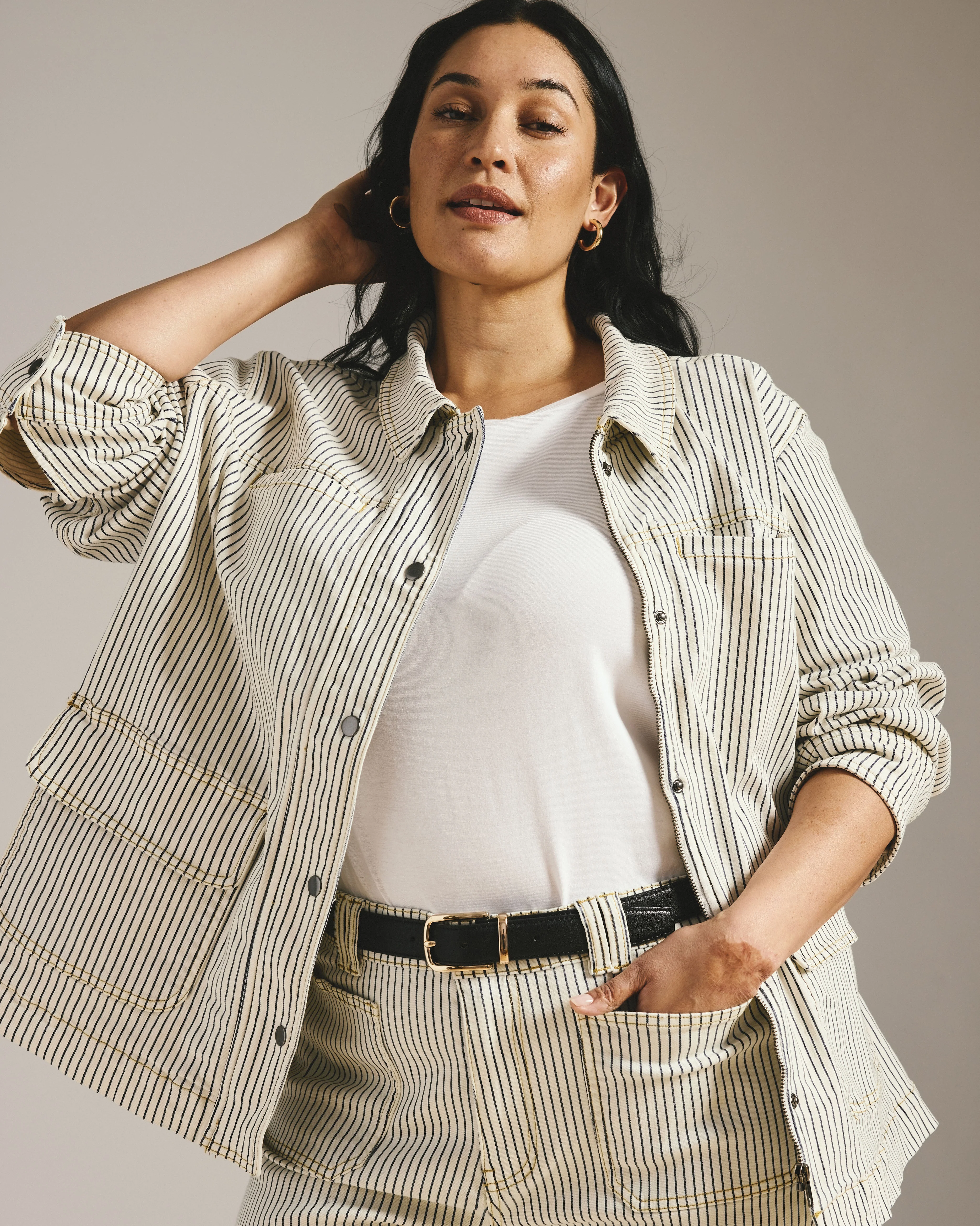 Denim Utility Jacket - Railroad Stripe - Image 5