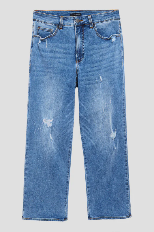 Donna High Rise Curve Straight Leg Jeans 27 Inch - Distressed Indigo - Image 2