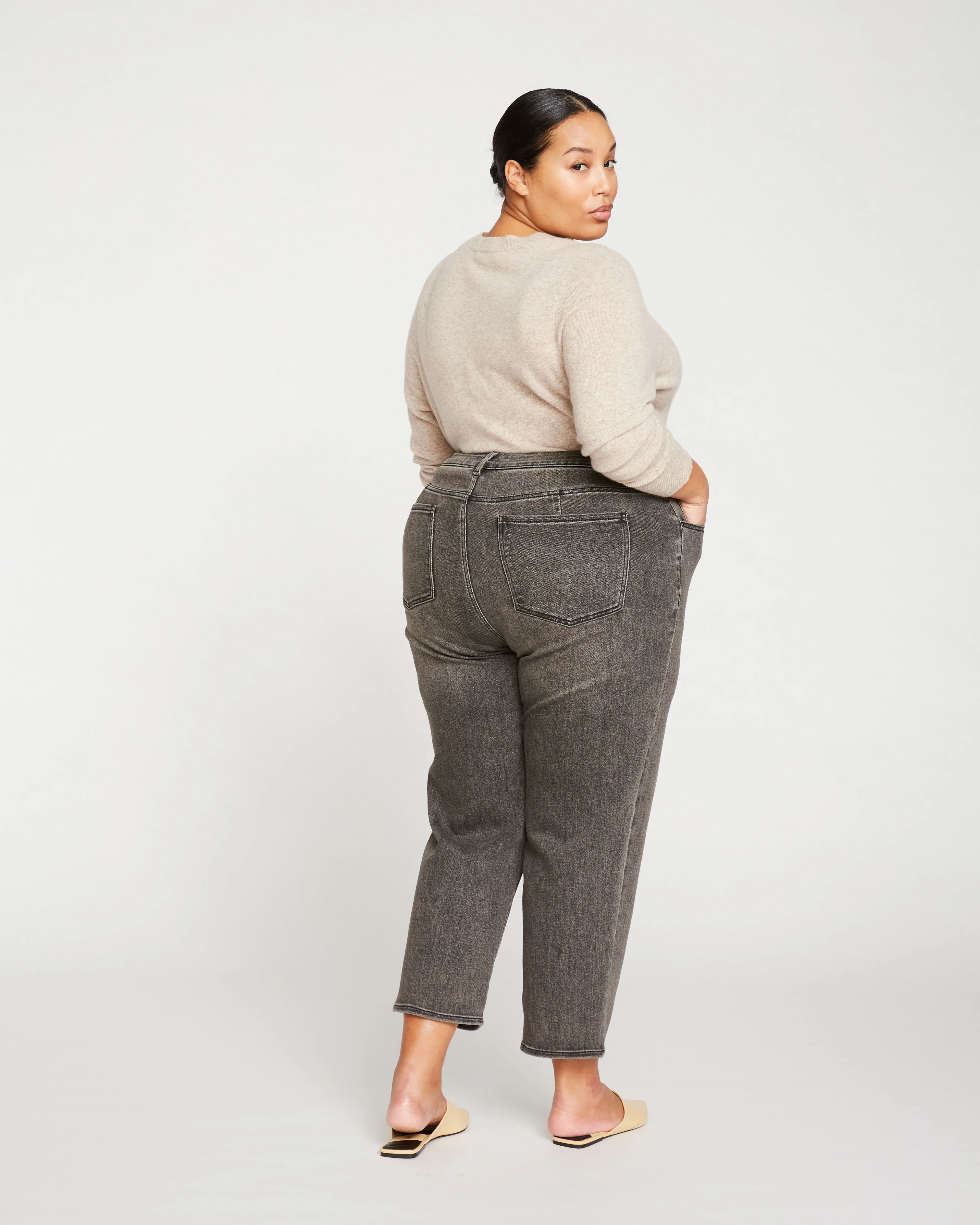 Donna High Rise Curve Straight Leg Jeans 27 Inch - Stonewash Black - Image 4