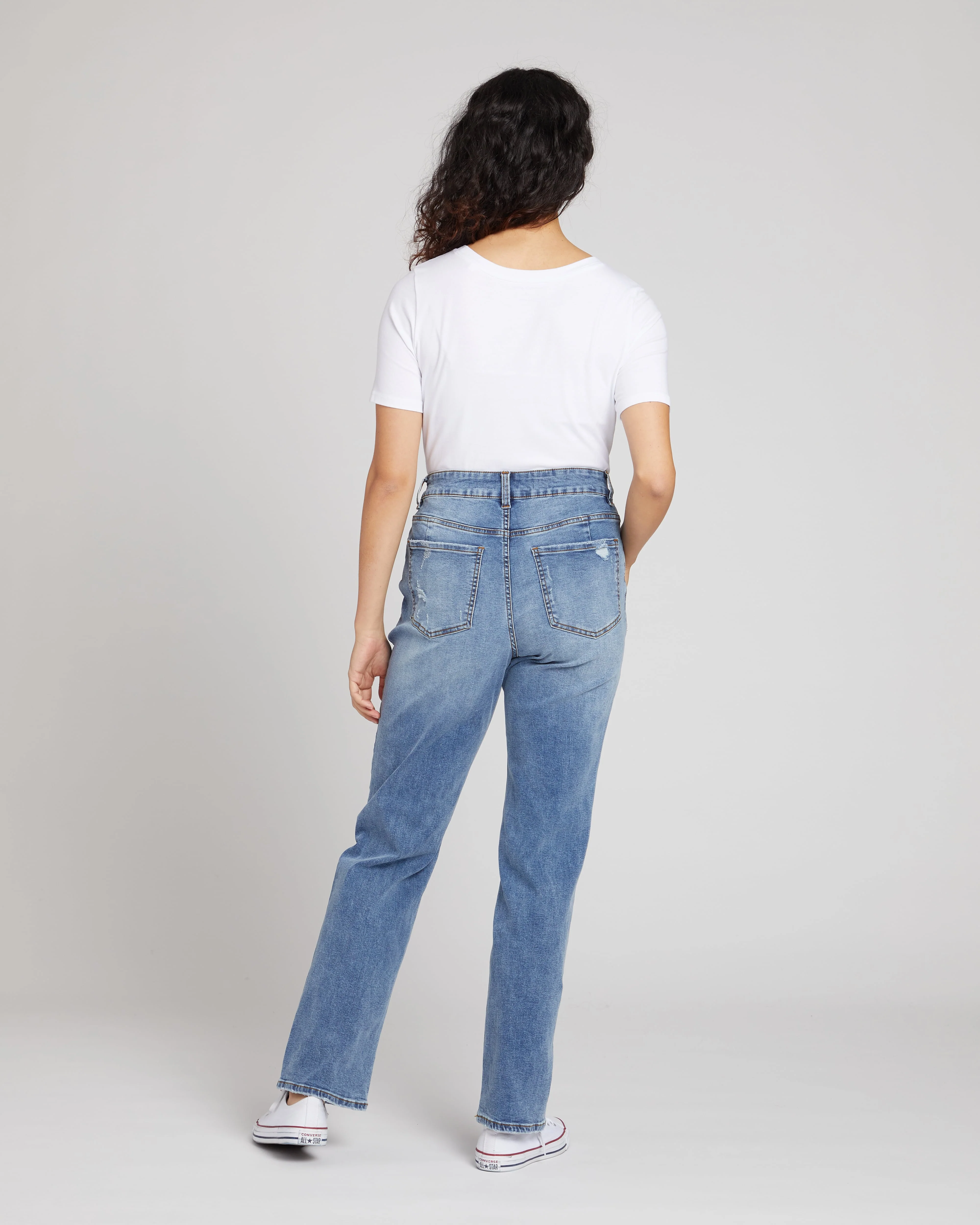 Donna High Rise Curve Straight Leg Jeans 32 Inch - Distressed Indigo - Image 4