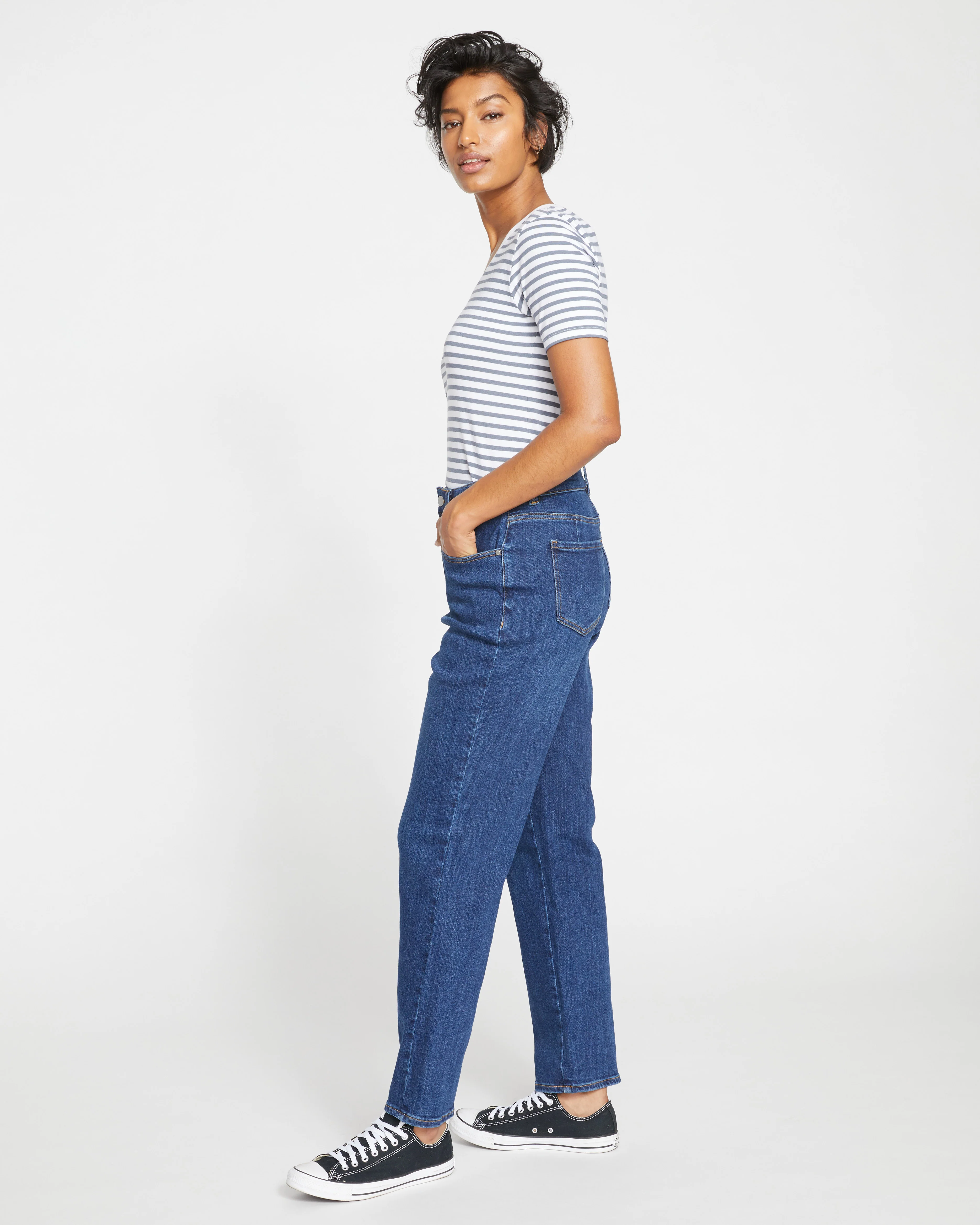 Donna High Rise Curve Straight Leg Jeans 32 Inch - Stonewash Indigo - Image 3