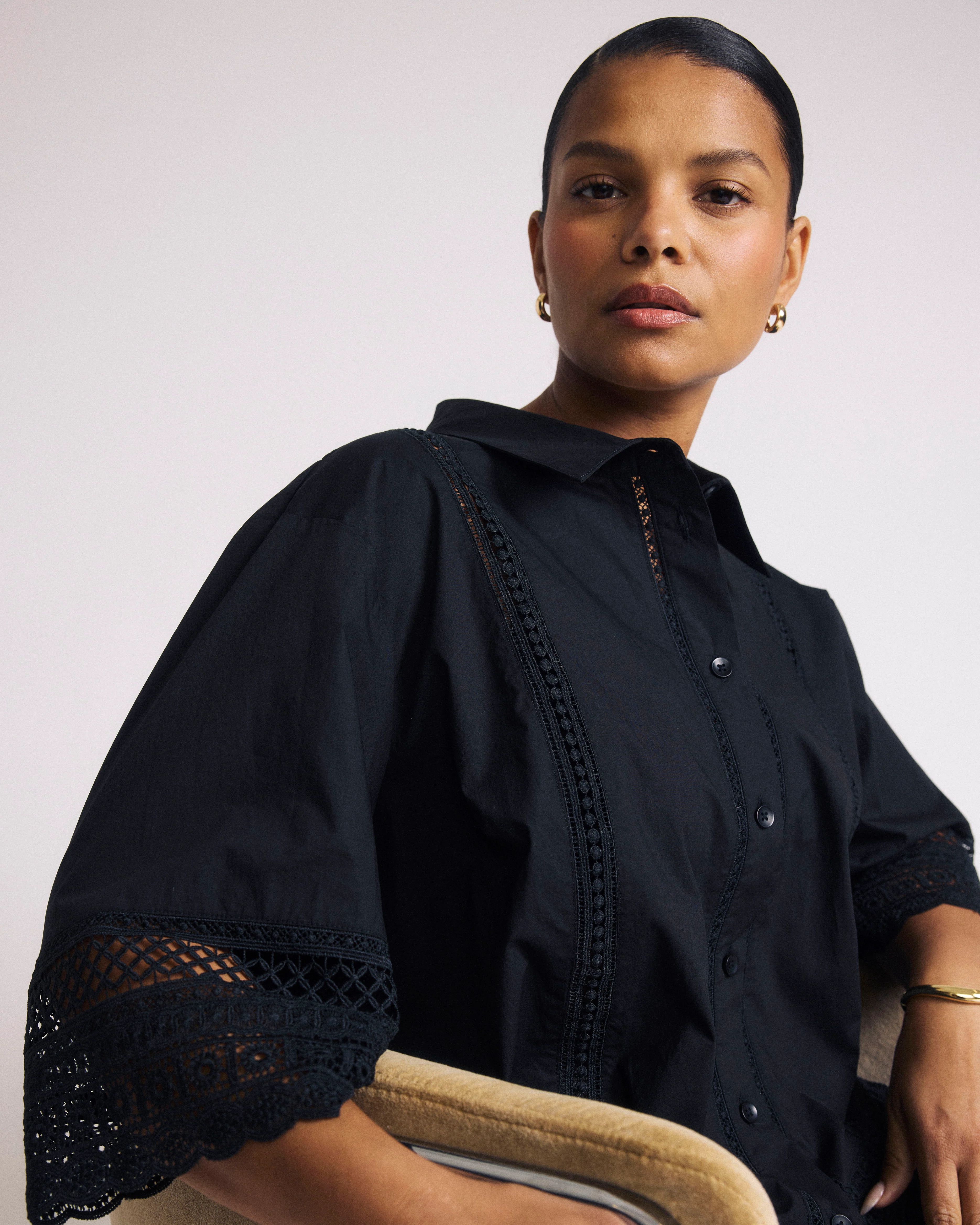 Dora Cotton Poplin Blouse - Black - Image 2