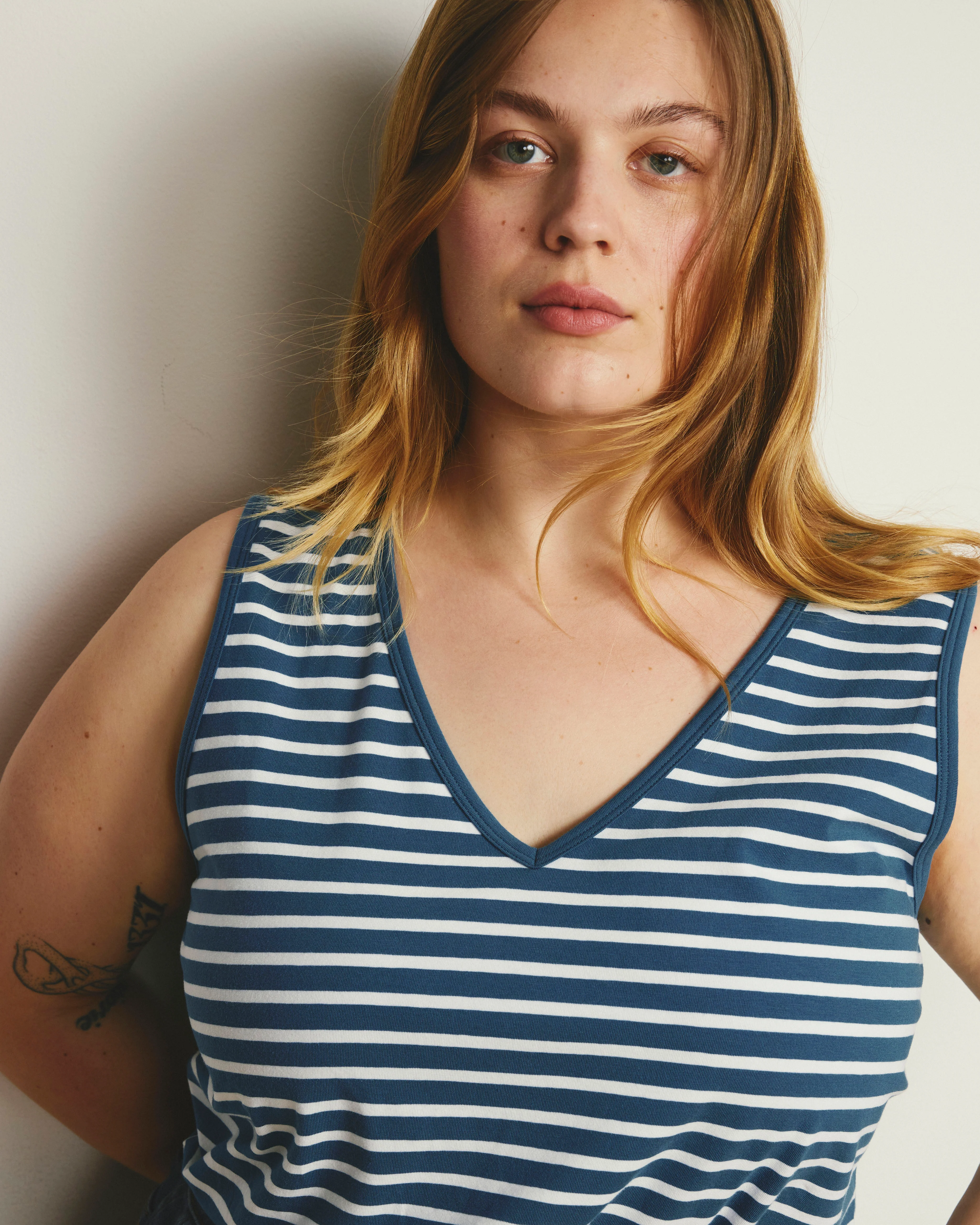 Double V Tank - Ink Blue/White Stripe - Image 2