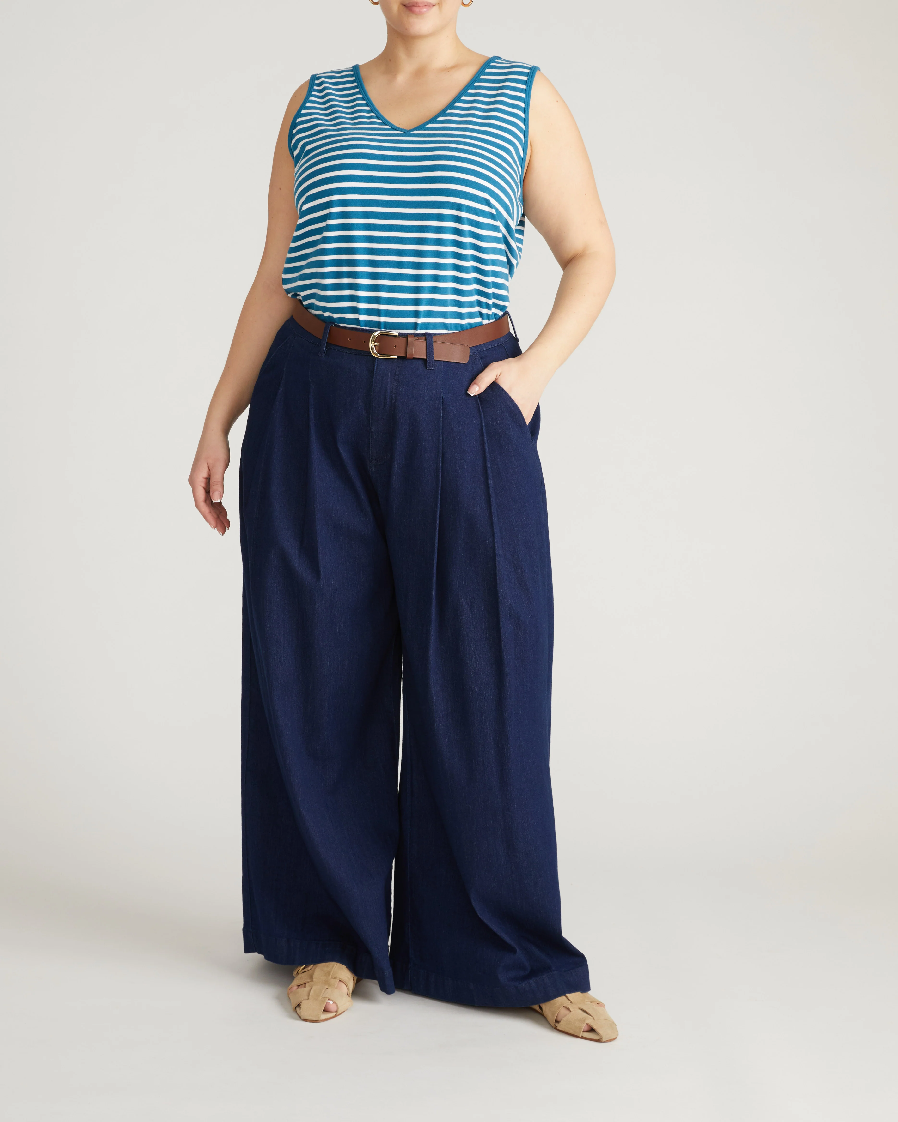 Double V Tank - Ink Blue/White Stripe - Image 4