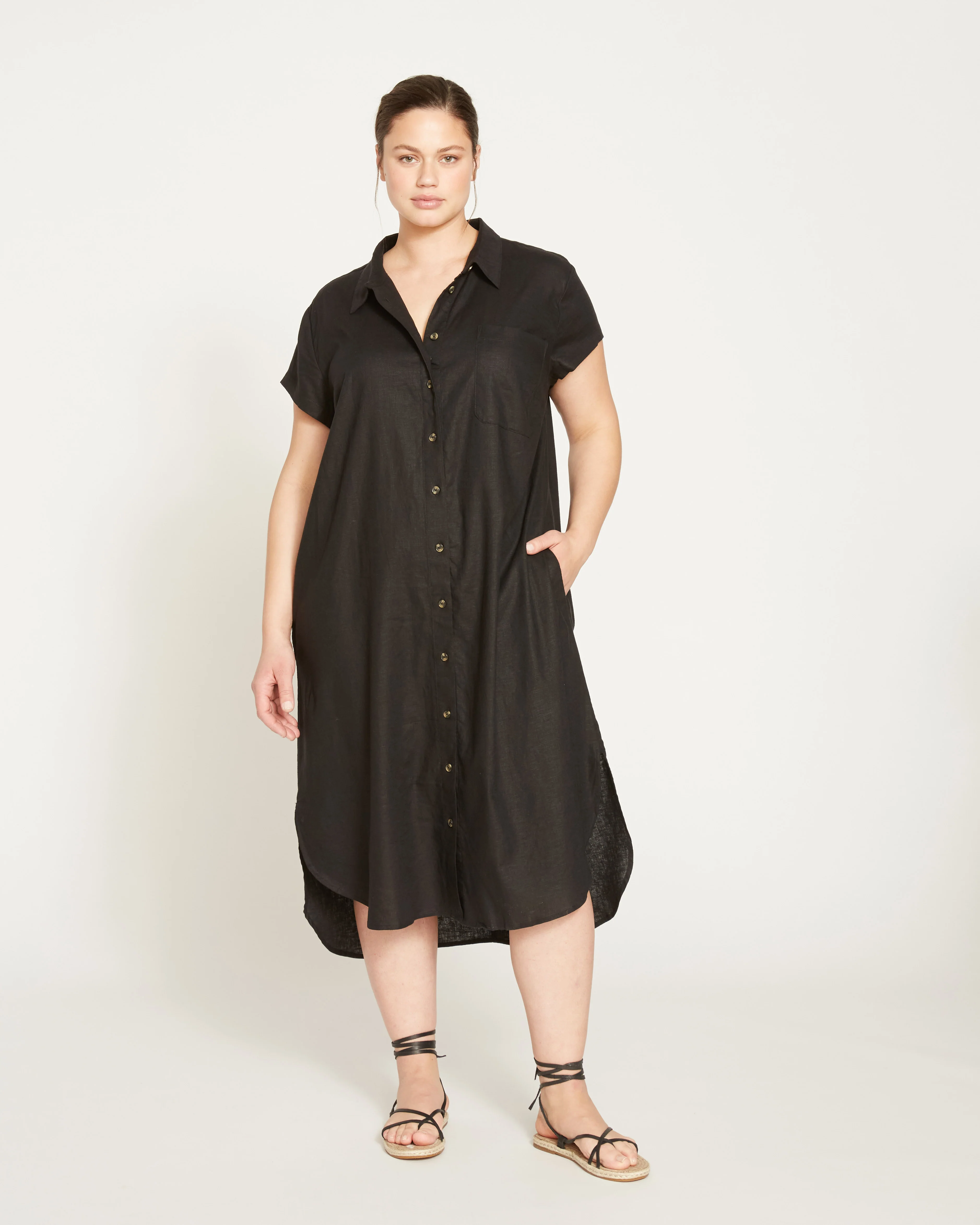 Dune Linen Shirtdress - Black - Image 3