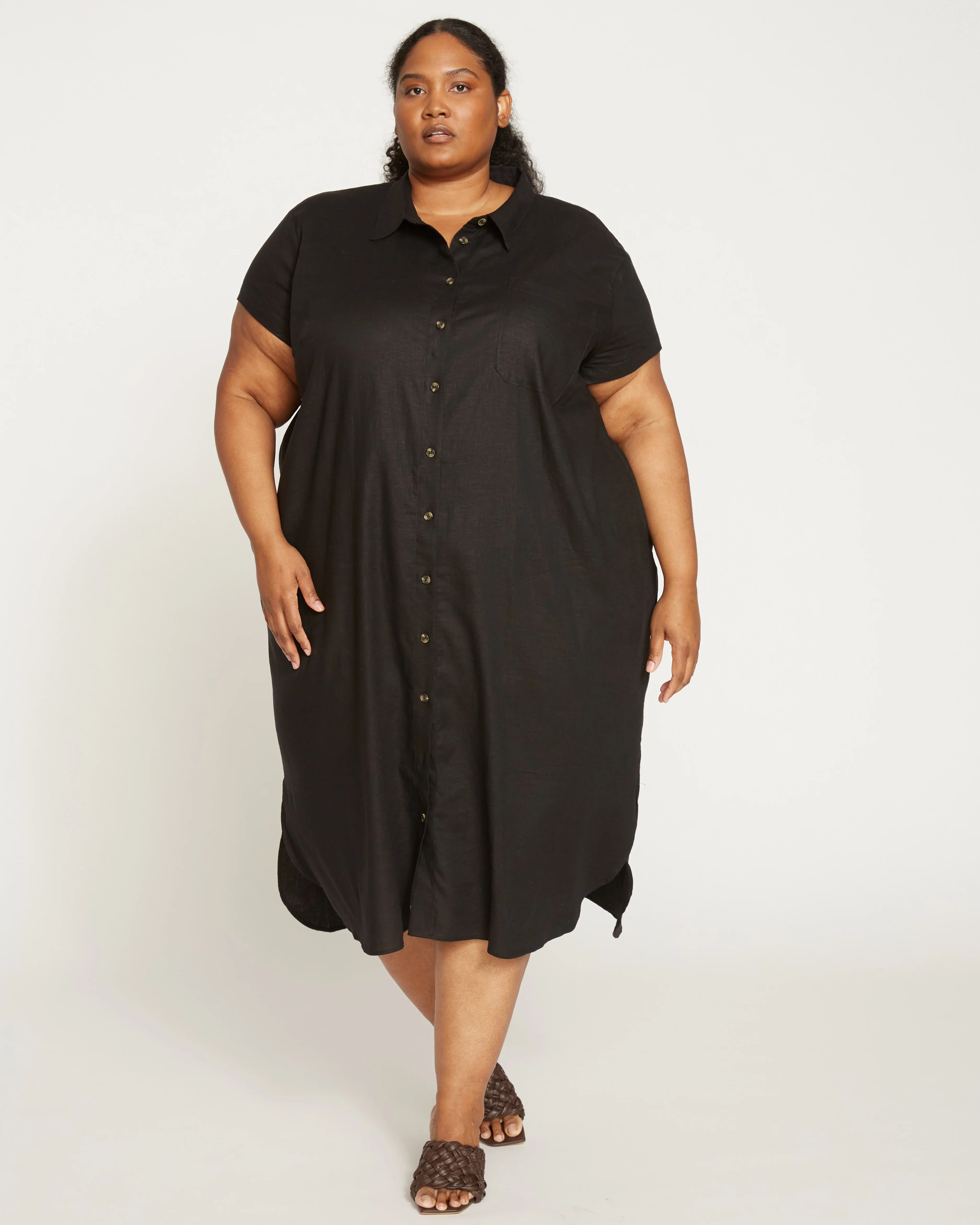 Dune Linen Shirtdress - Black - Image 6