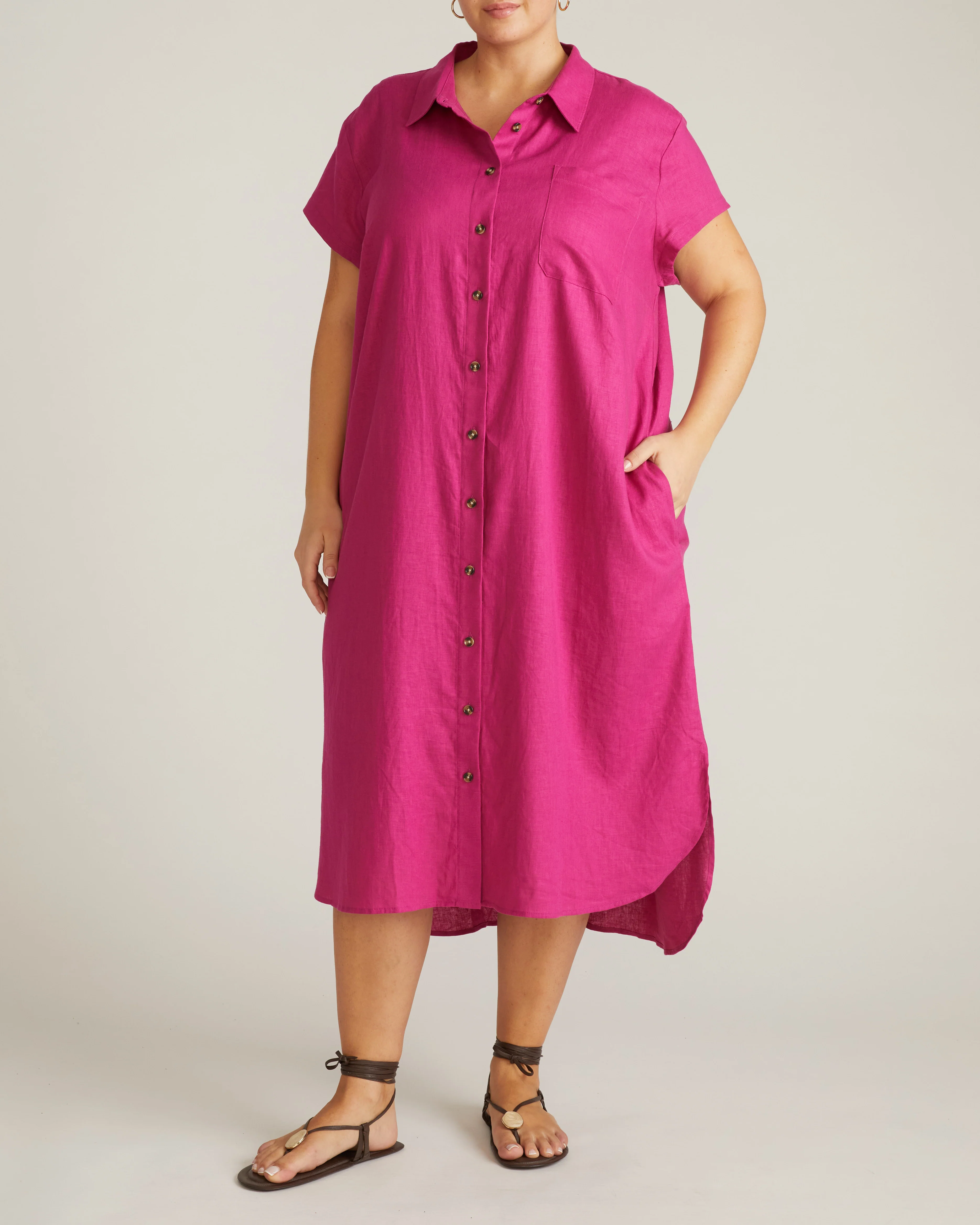 Dune Linen Shirtdress - Hyper Pink - Image 4