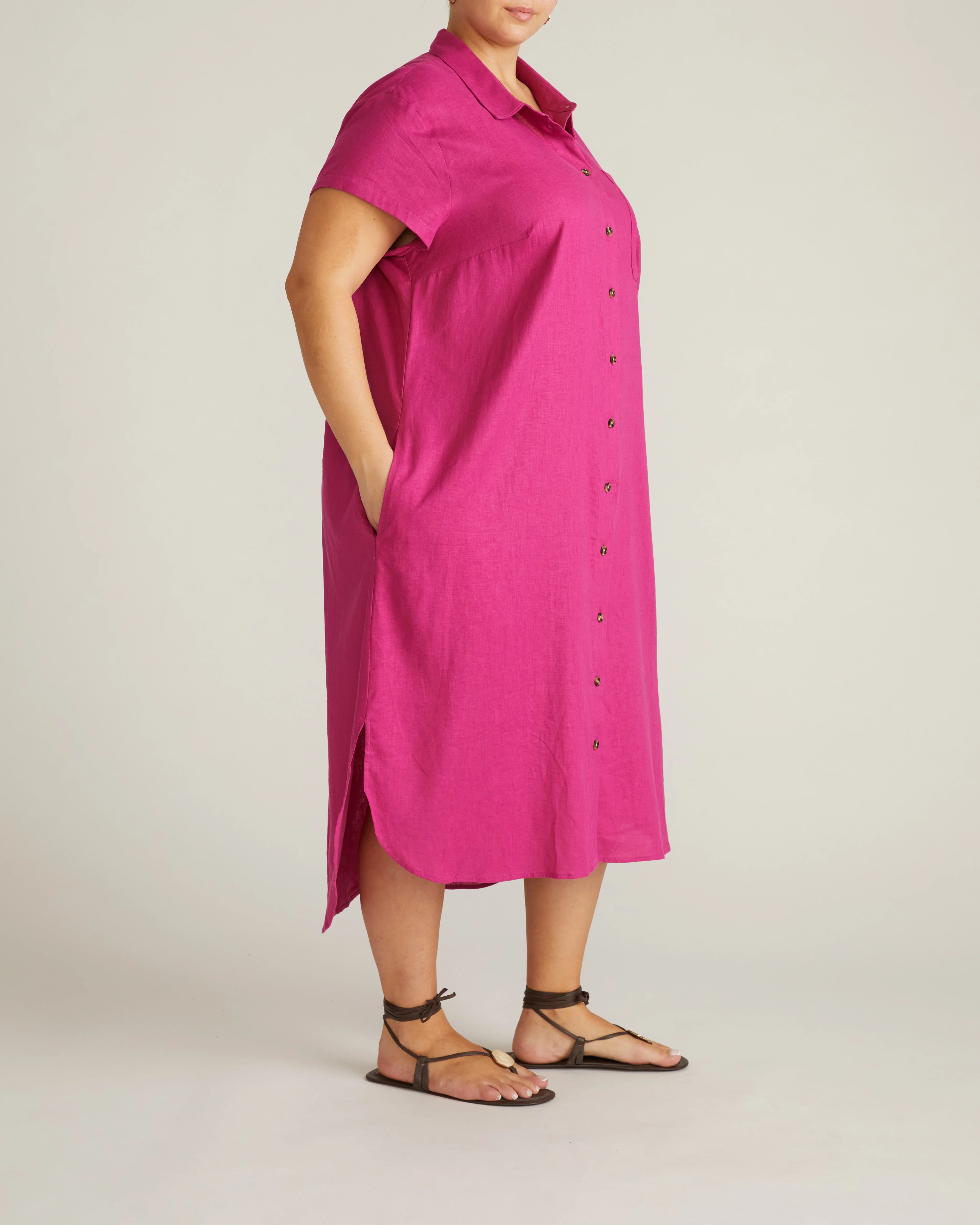 Dune Linen Shirtdress - Hyper Pink - Image 5