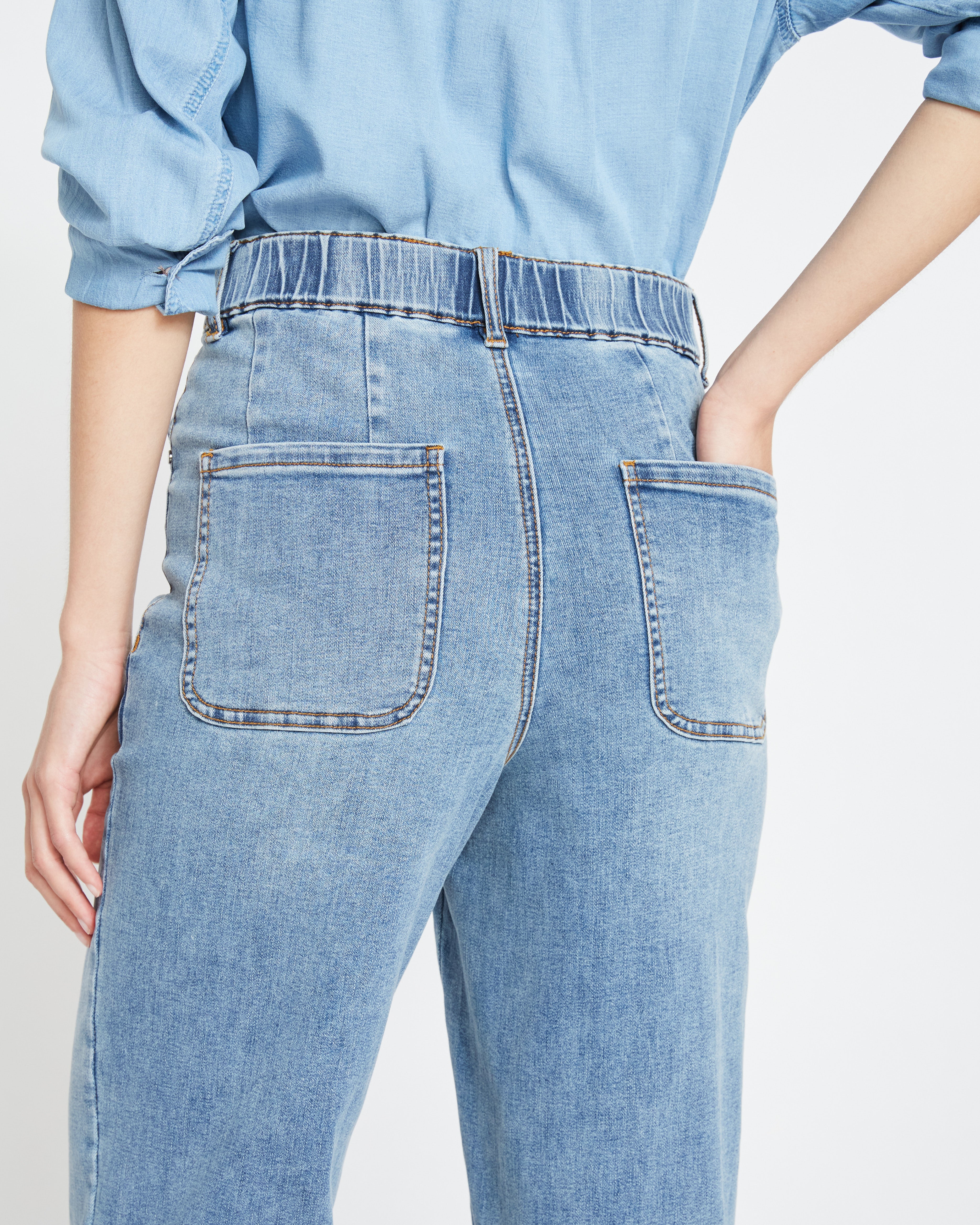 Elastic Waist Weekend Jeans - Distressed Washed Indigo - Image 2