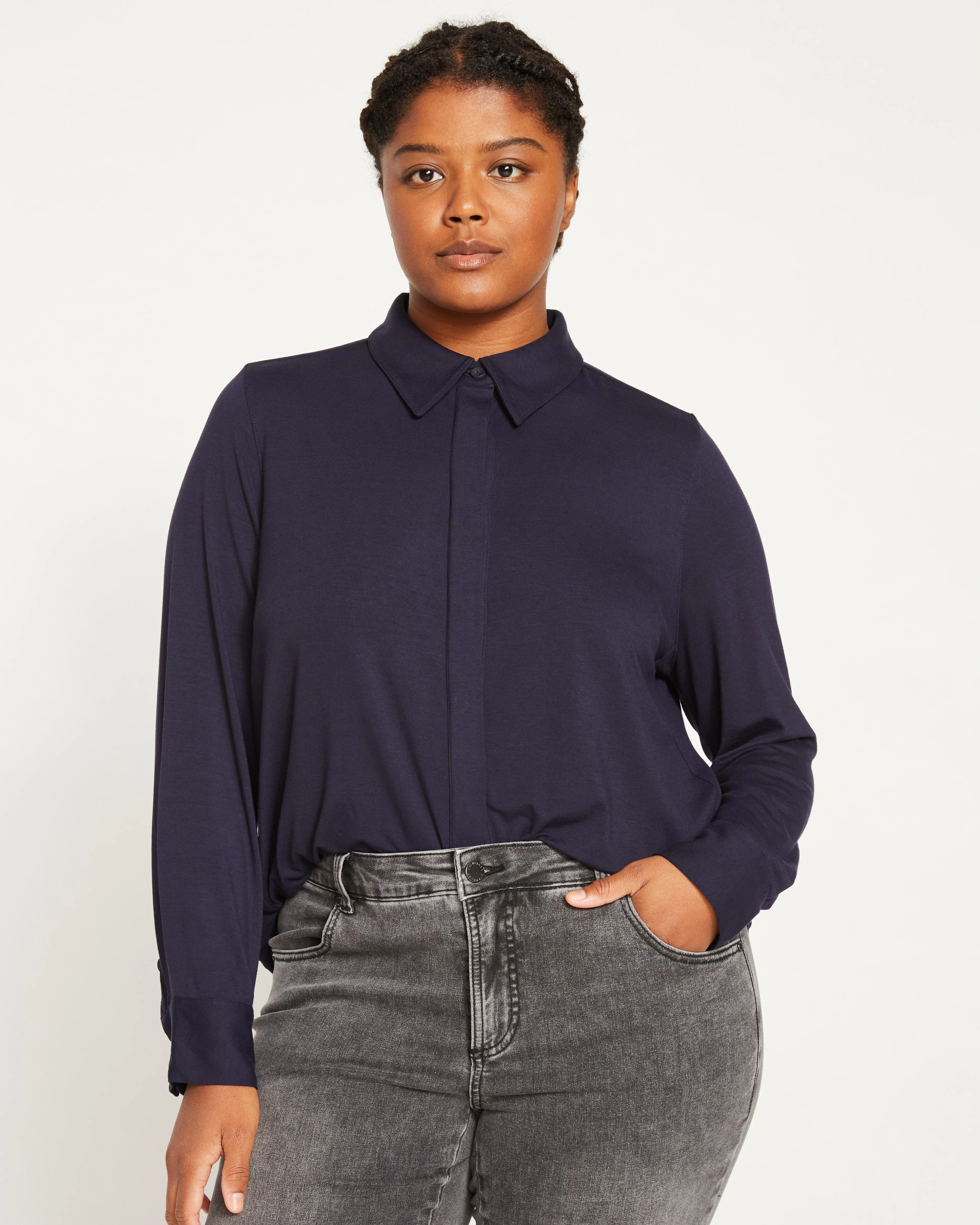 Elbe Liquid Jersey Shirt Classic Fit - Midnight - Image 4