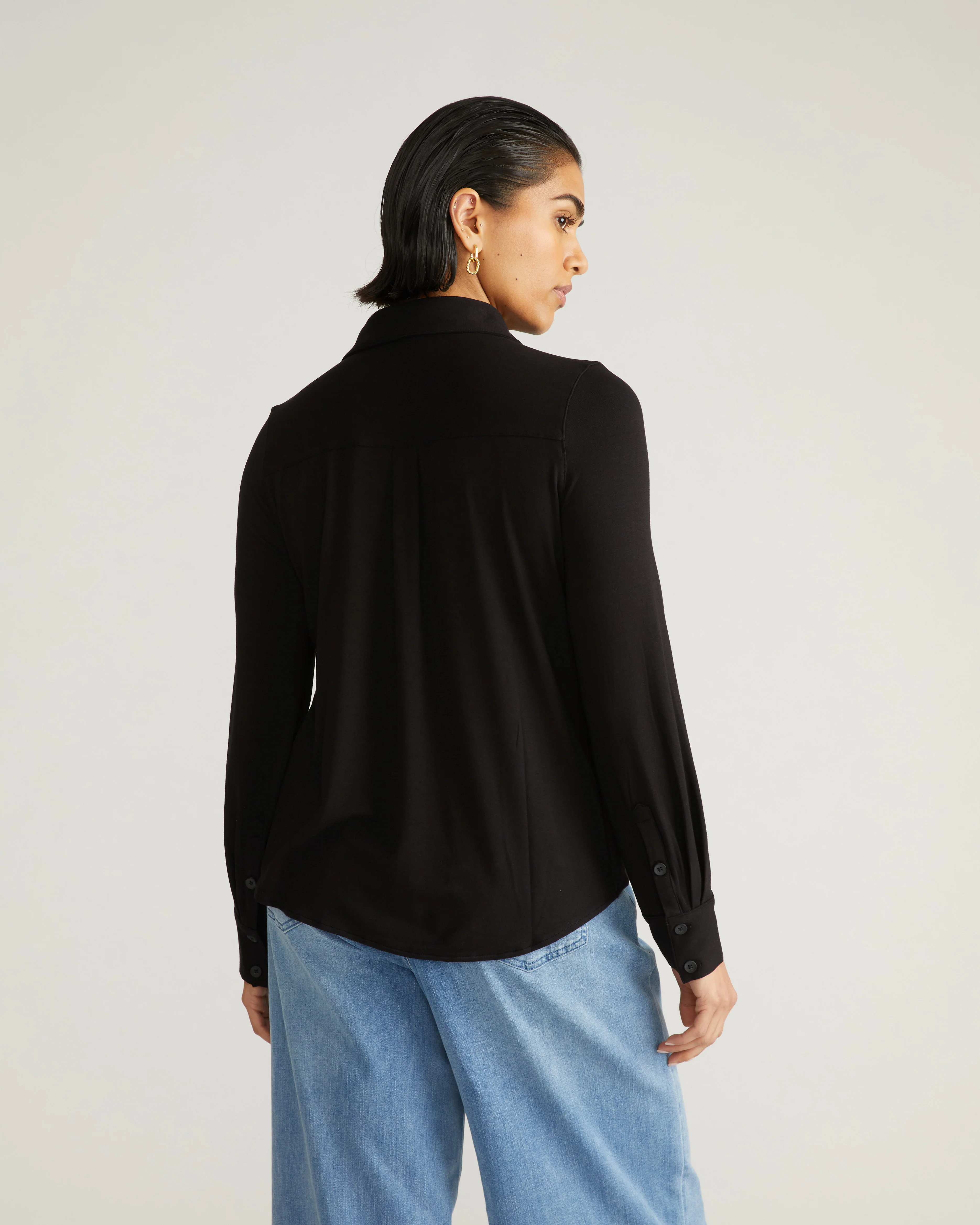 Elbe Popover Liquid Jersey Shirt Classic Fit - Black - Image 3