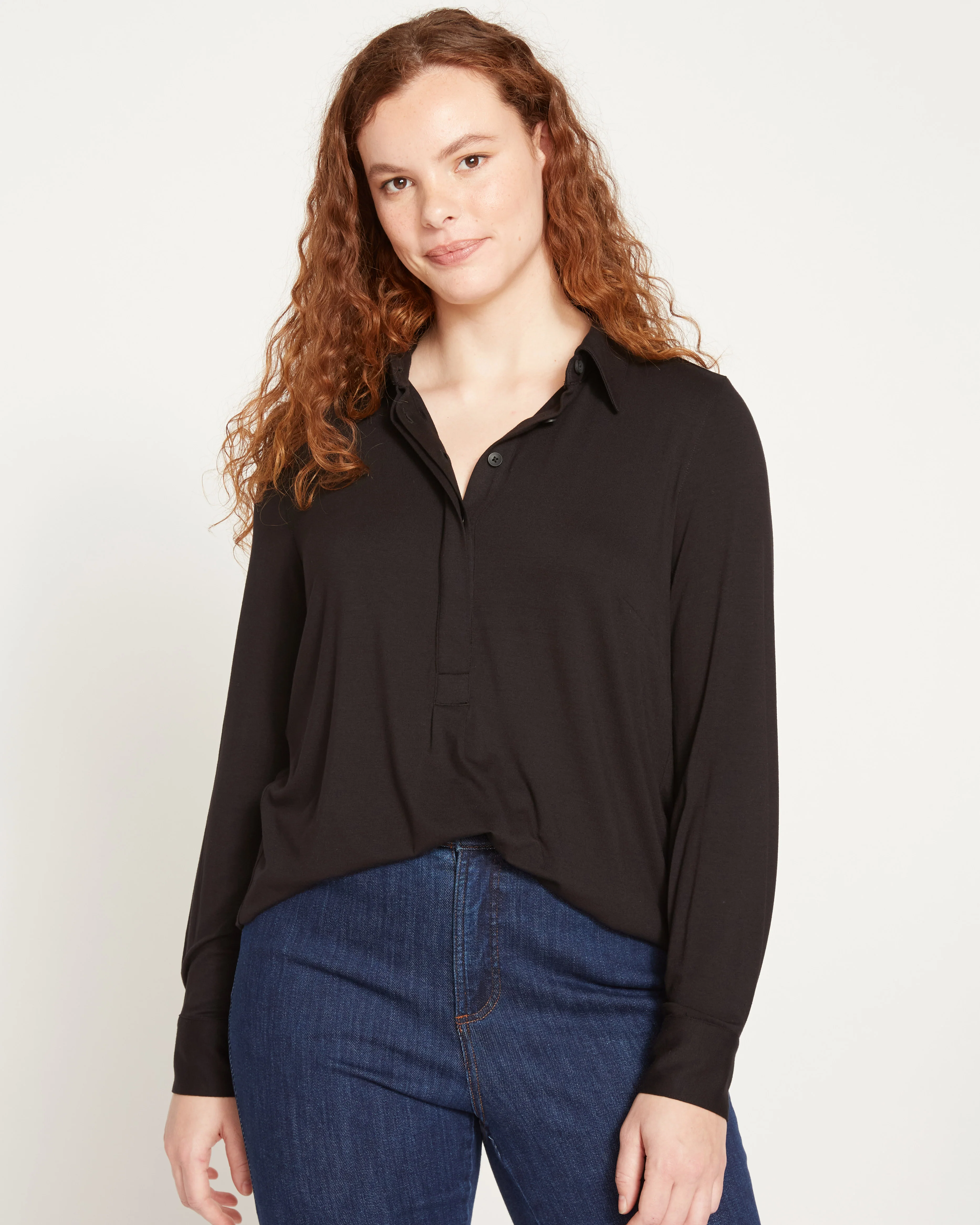 Elbe Popover Liquid Jersey Shirt Classic Fit - Black - Image 4