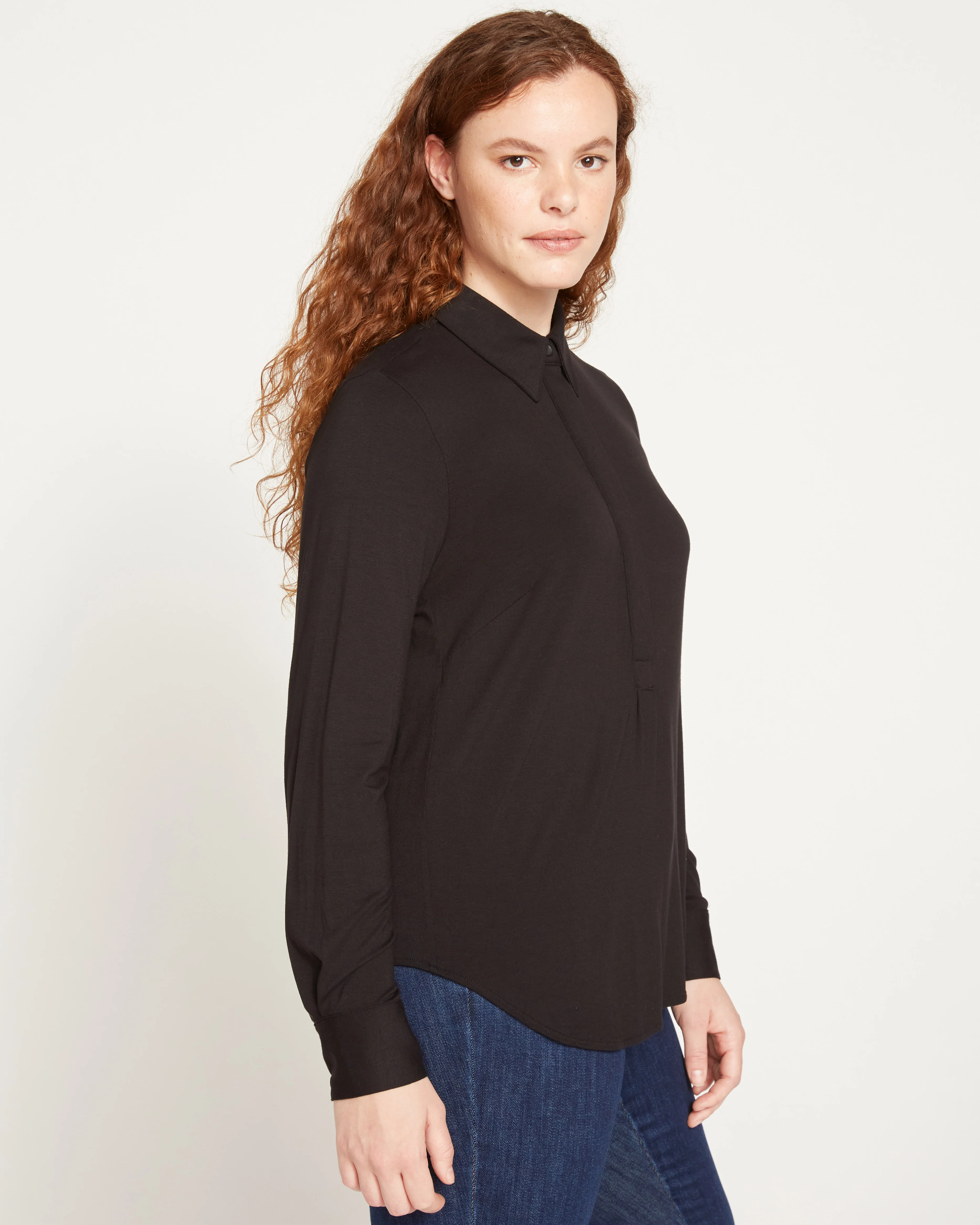 Elbe Popover Liquid Jersey Shirt Classic Fit - Black - Image 6