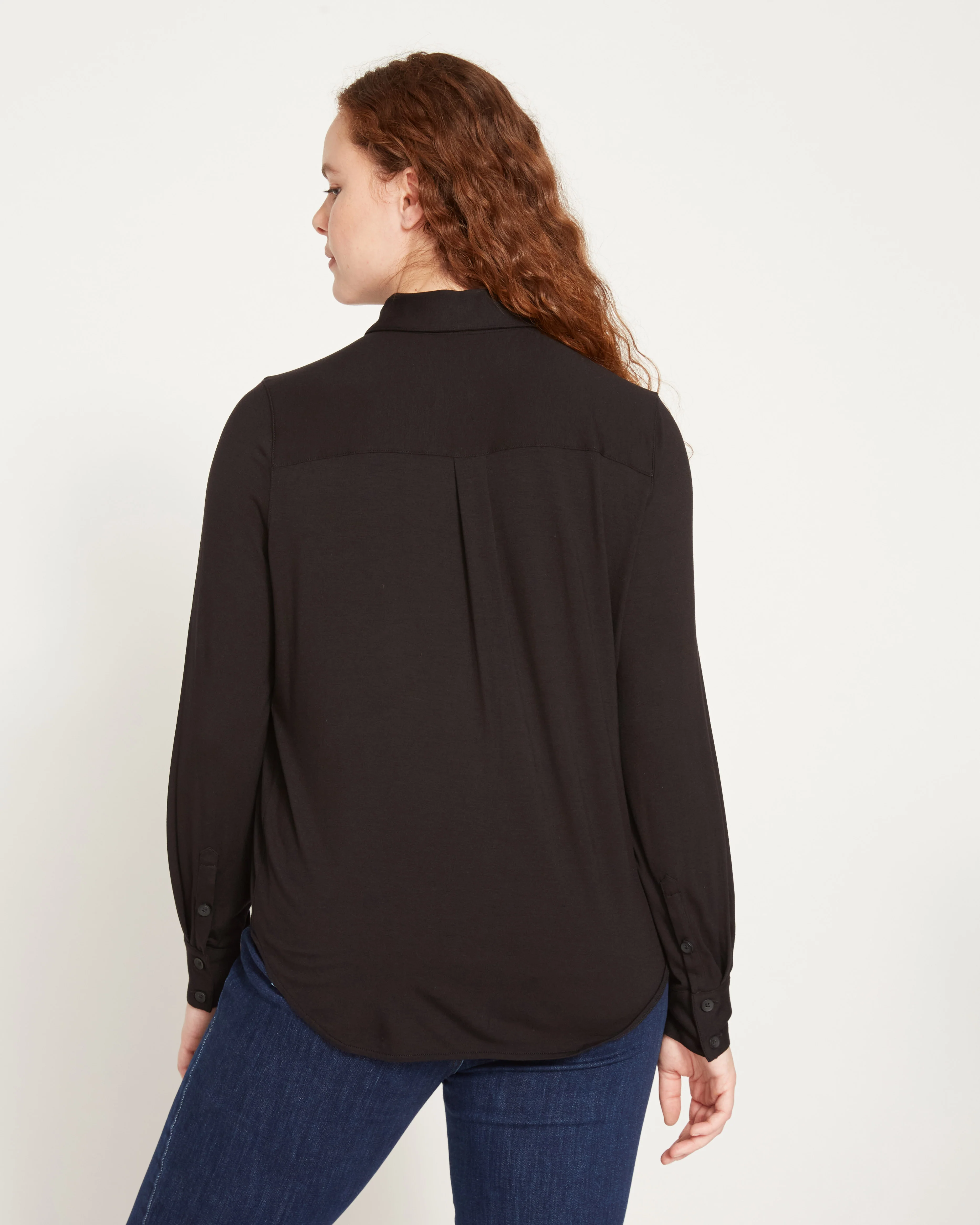 Elbe Popover Liquid Jersey Shirt Classic Fit - Black - Image 7