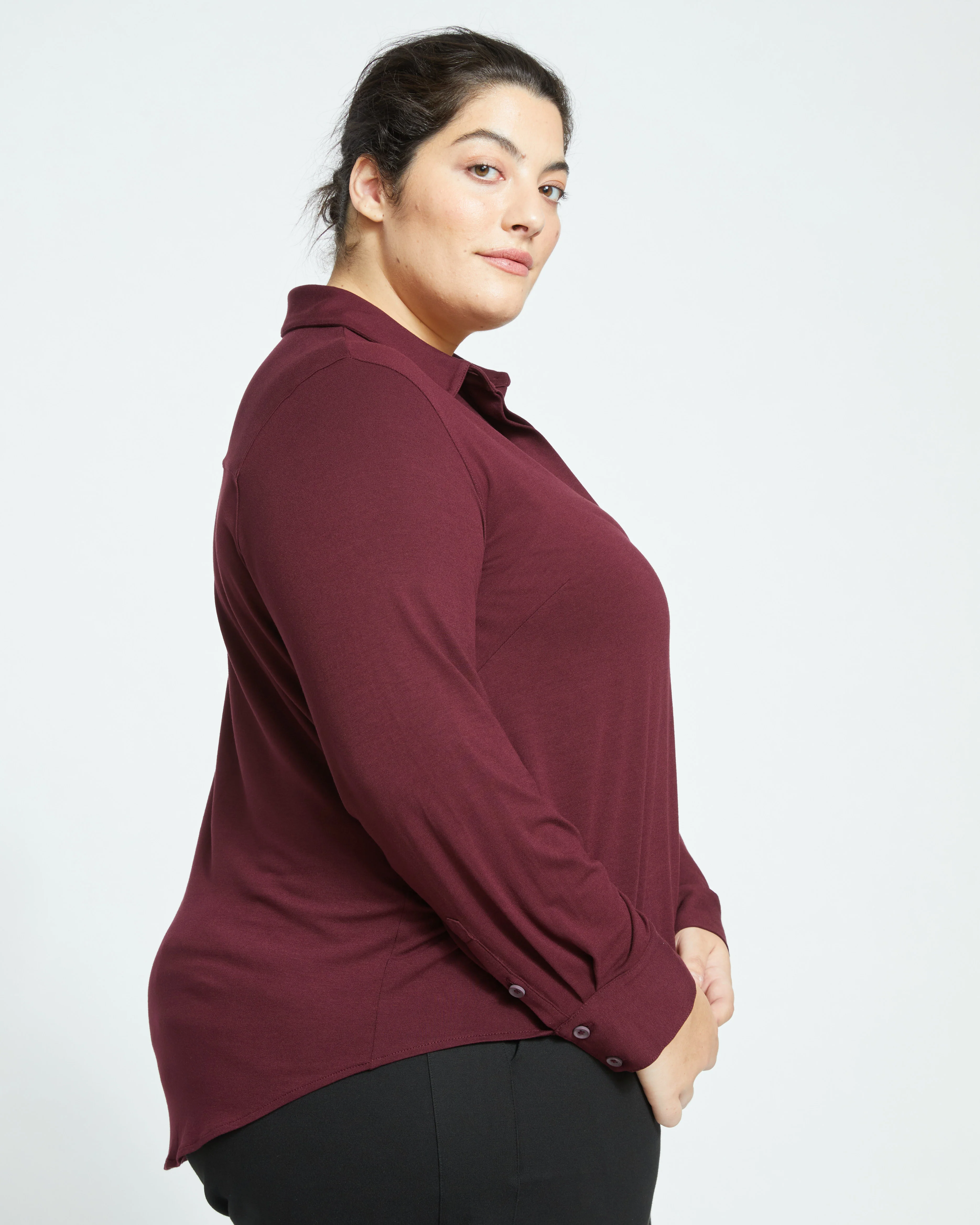 Elbe Popover Liquid Jersey Shirt Classic Fit - Black Cherry - Image 4