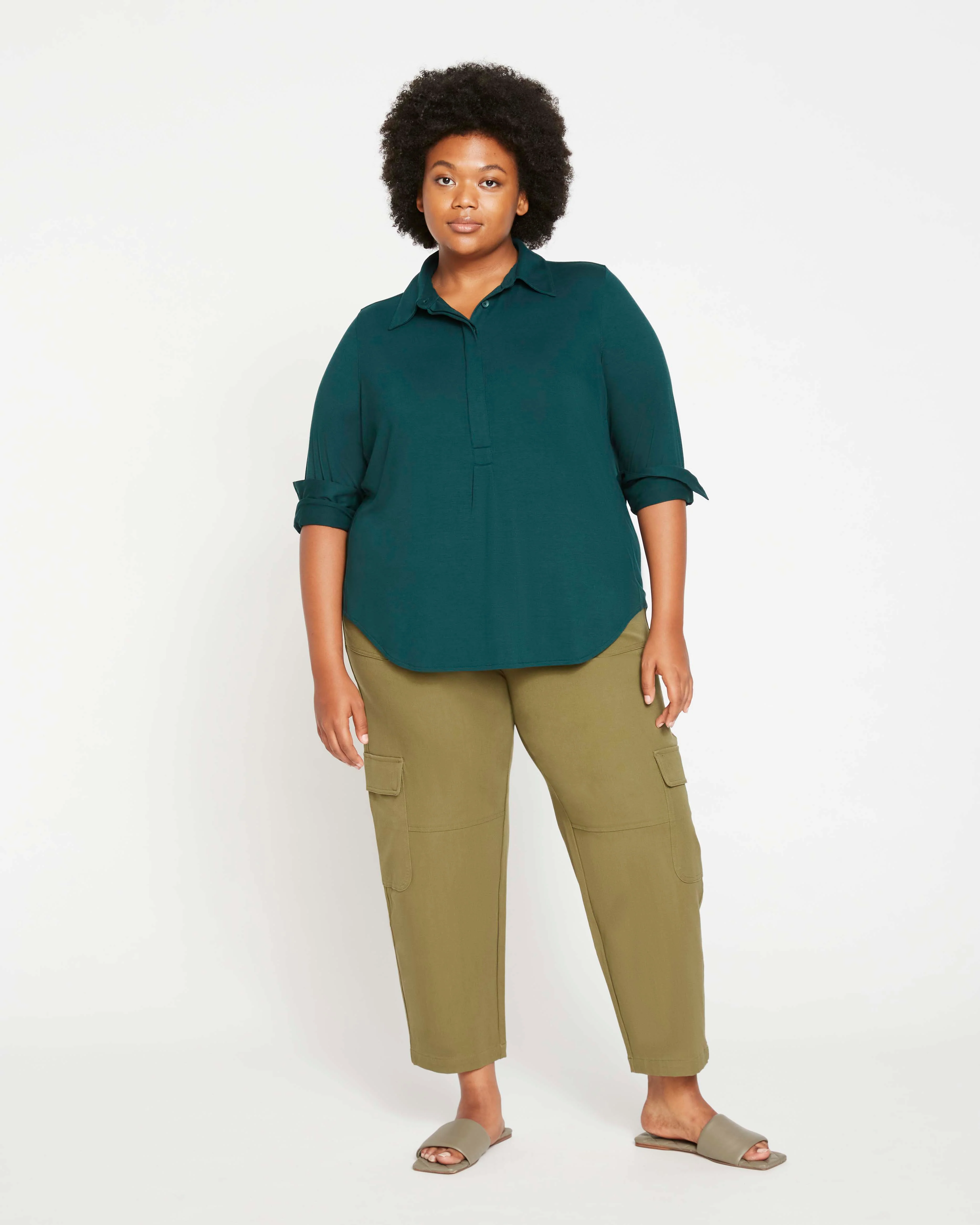 Elbe Popover Liquid Jersey Shirt Classic Fit - Forest Green - Image 5
