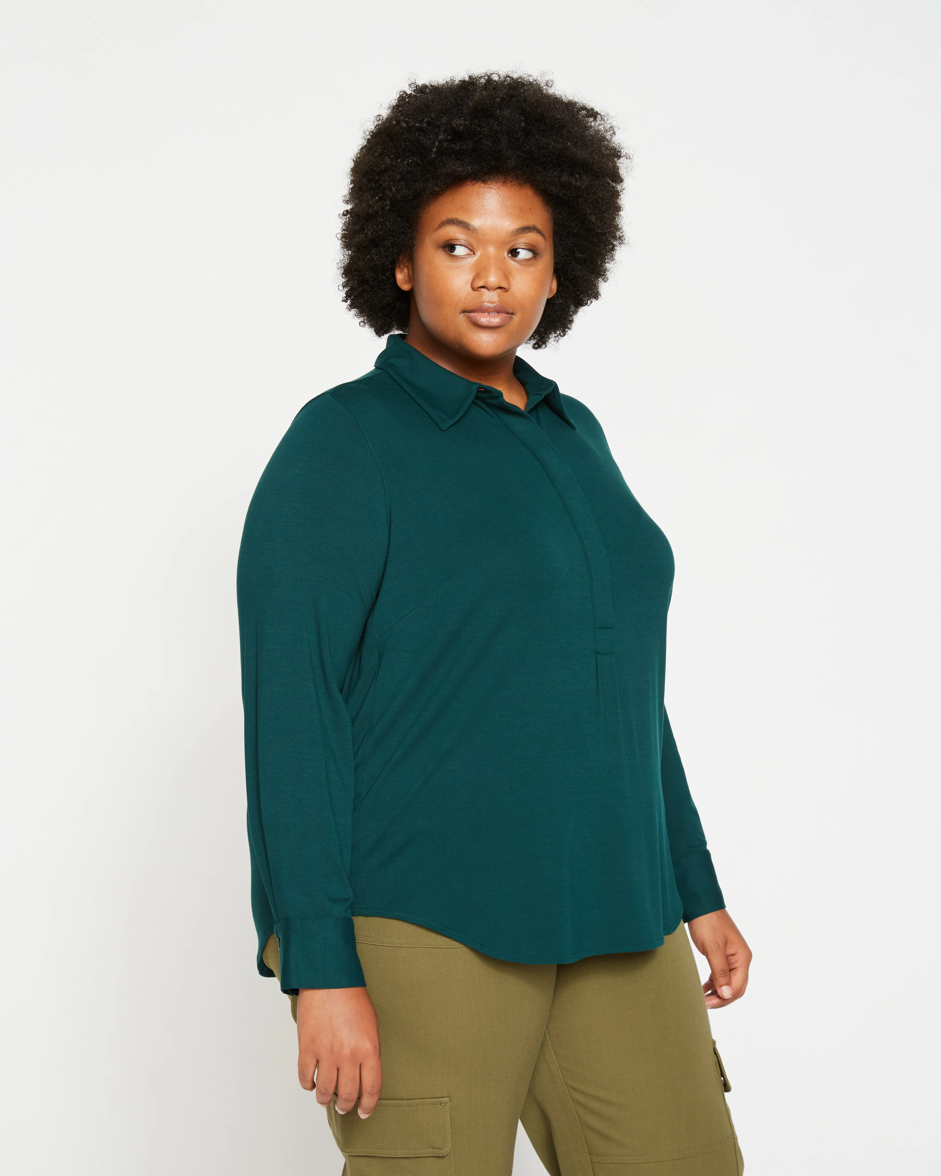 Elbe Popover Liquid Jersey Shirt Classic Fit - Forest Green - Image 6