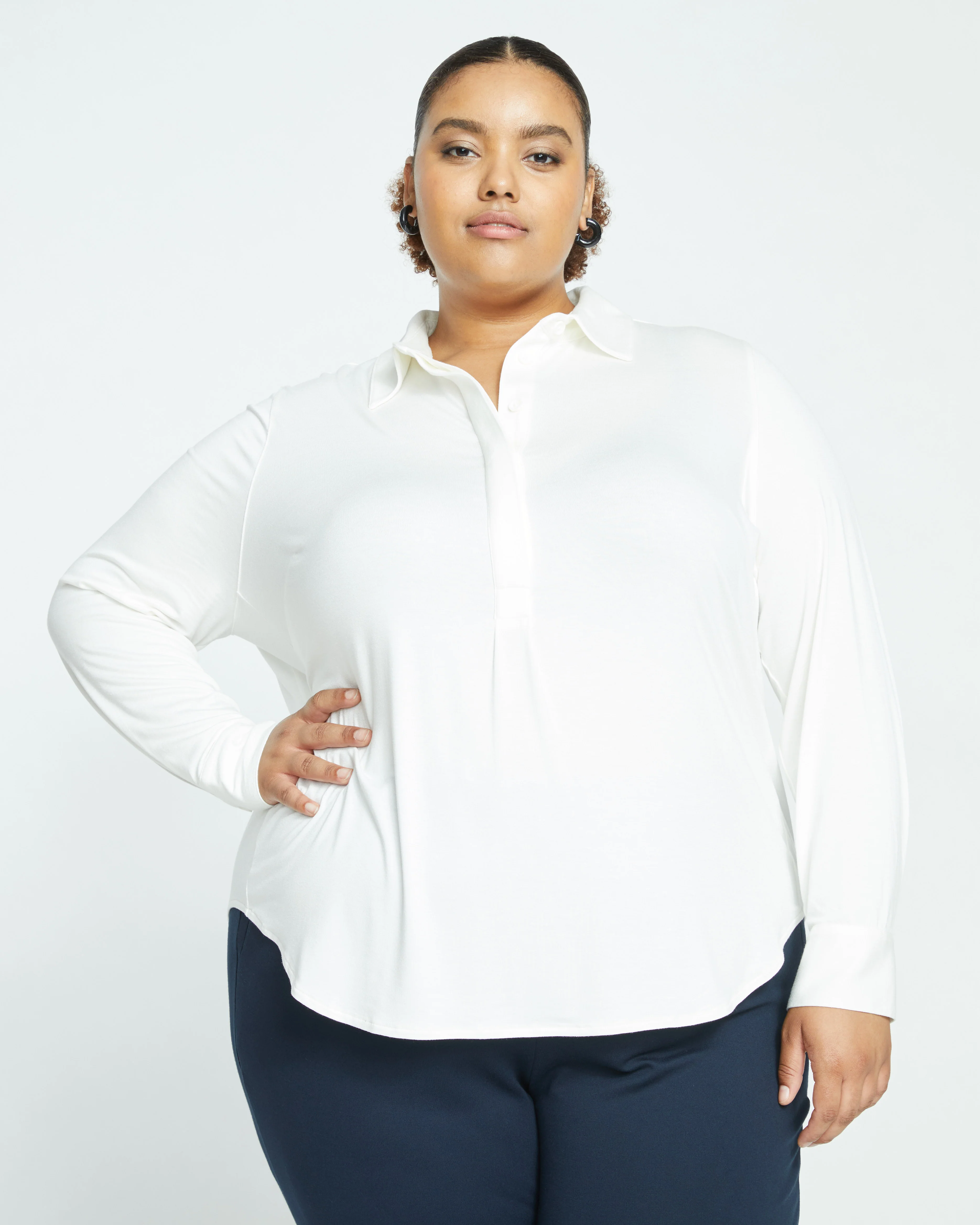 Elbe Popover Liquid Jersey Shirt Classic Fit - White - Image 3