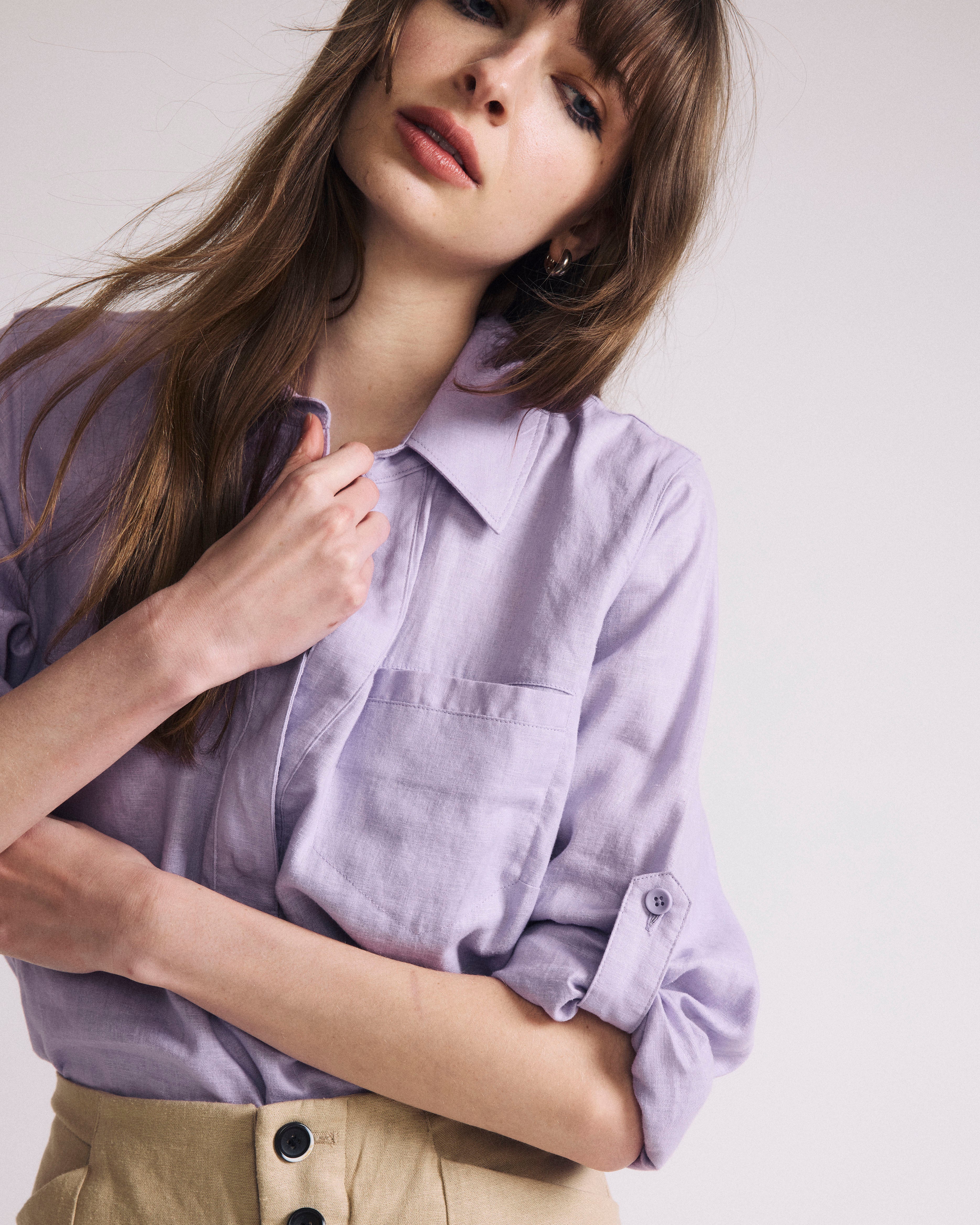 Elbe Popover Stretch Linen Shirt - Orchid - Image 3
