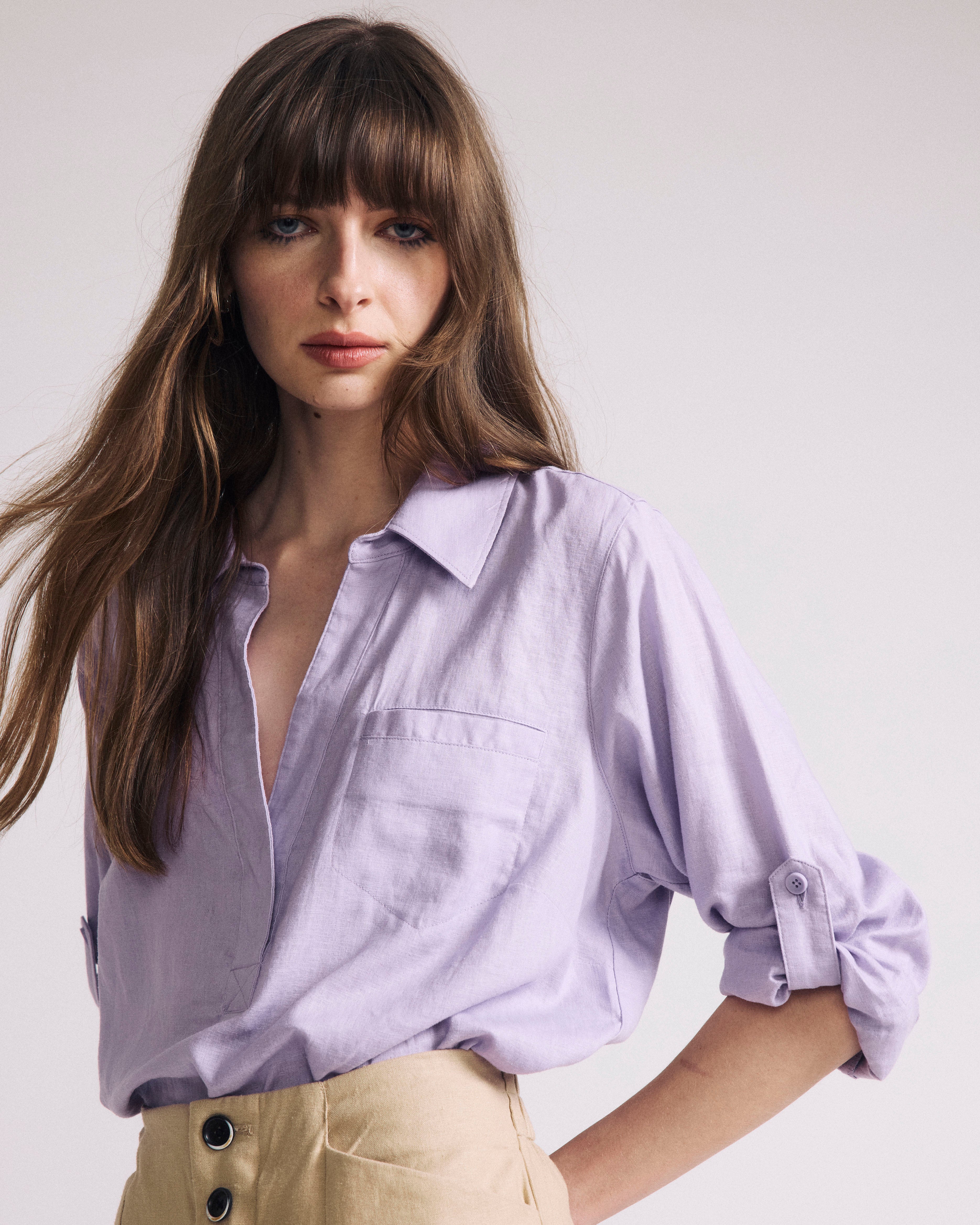 Elbe Popover Stretch Linen Shirt - Orchid - Image 4