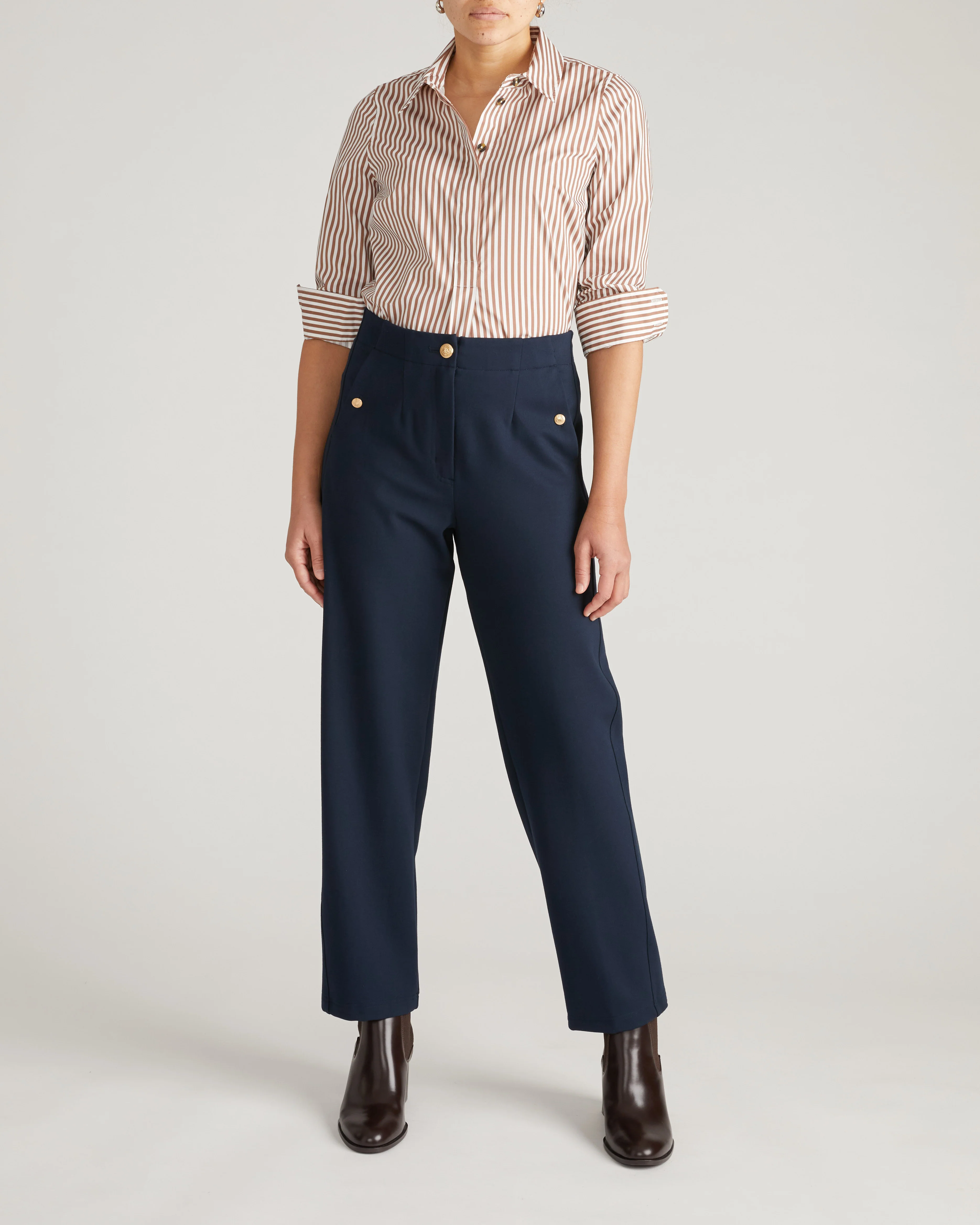 Elbe Popover Stretch Poplin Shirt Classic Fit - Allspice/White Stripe - Image 7