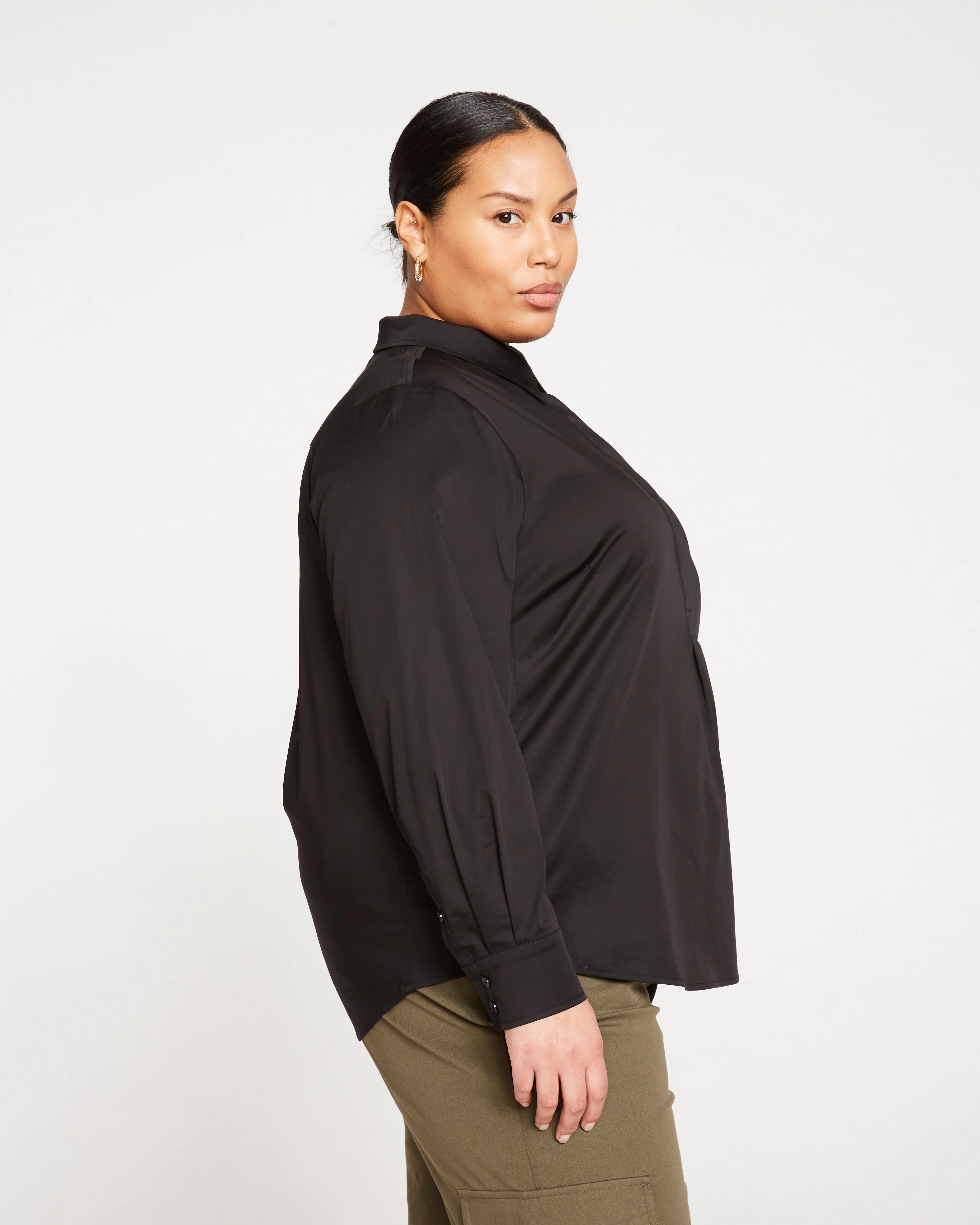 Elbe Popover Stretch Poplin Shirt Classic Fit - Black - Image 3