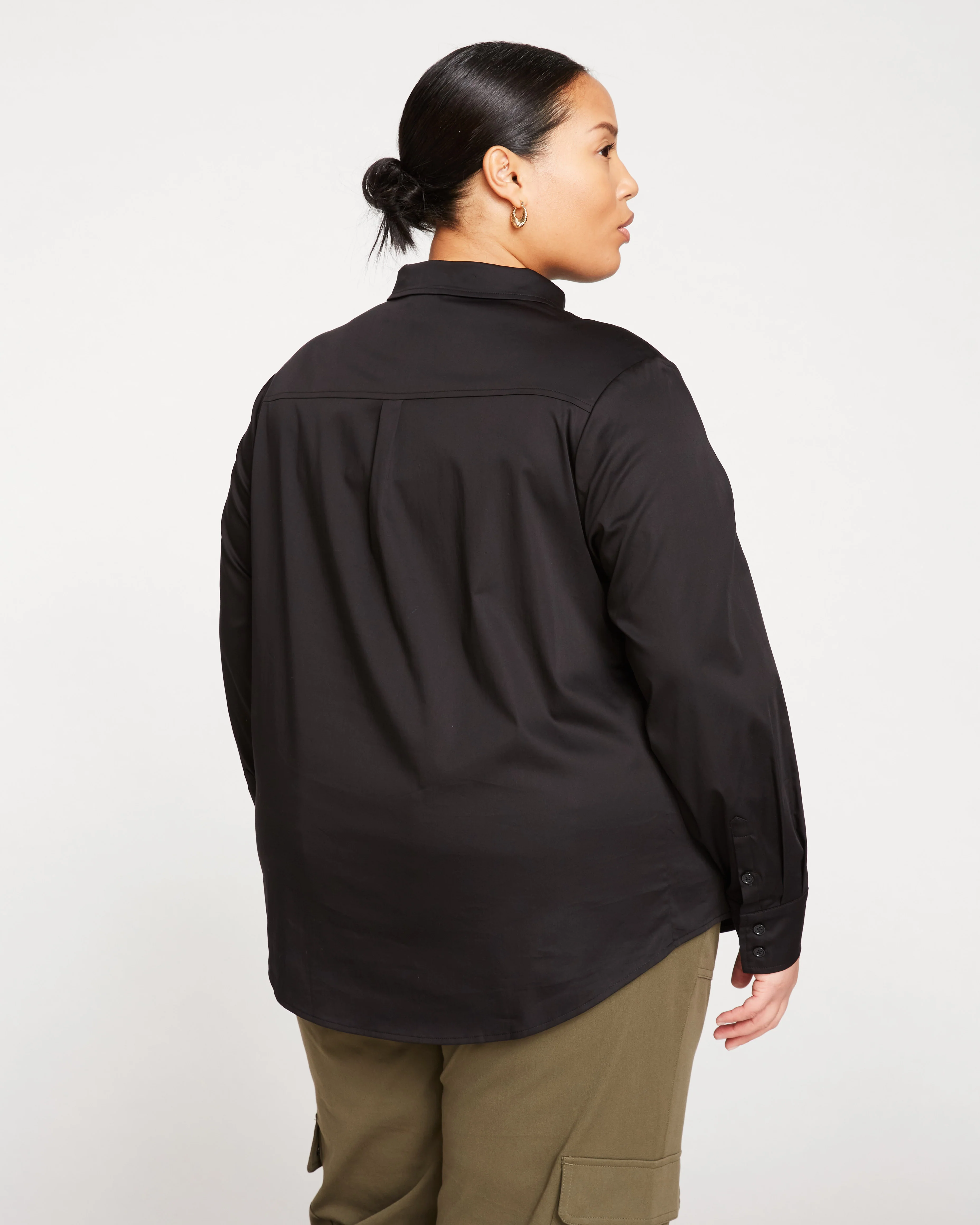 Elbe Popover Stretch Poplin Shirt Classic Fit - Black - Image 4