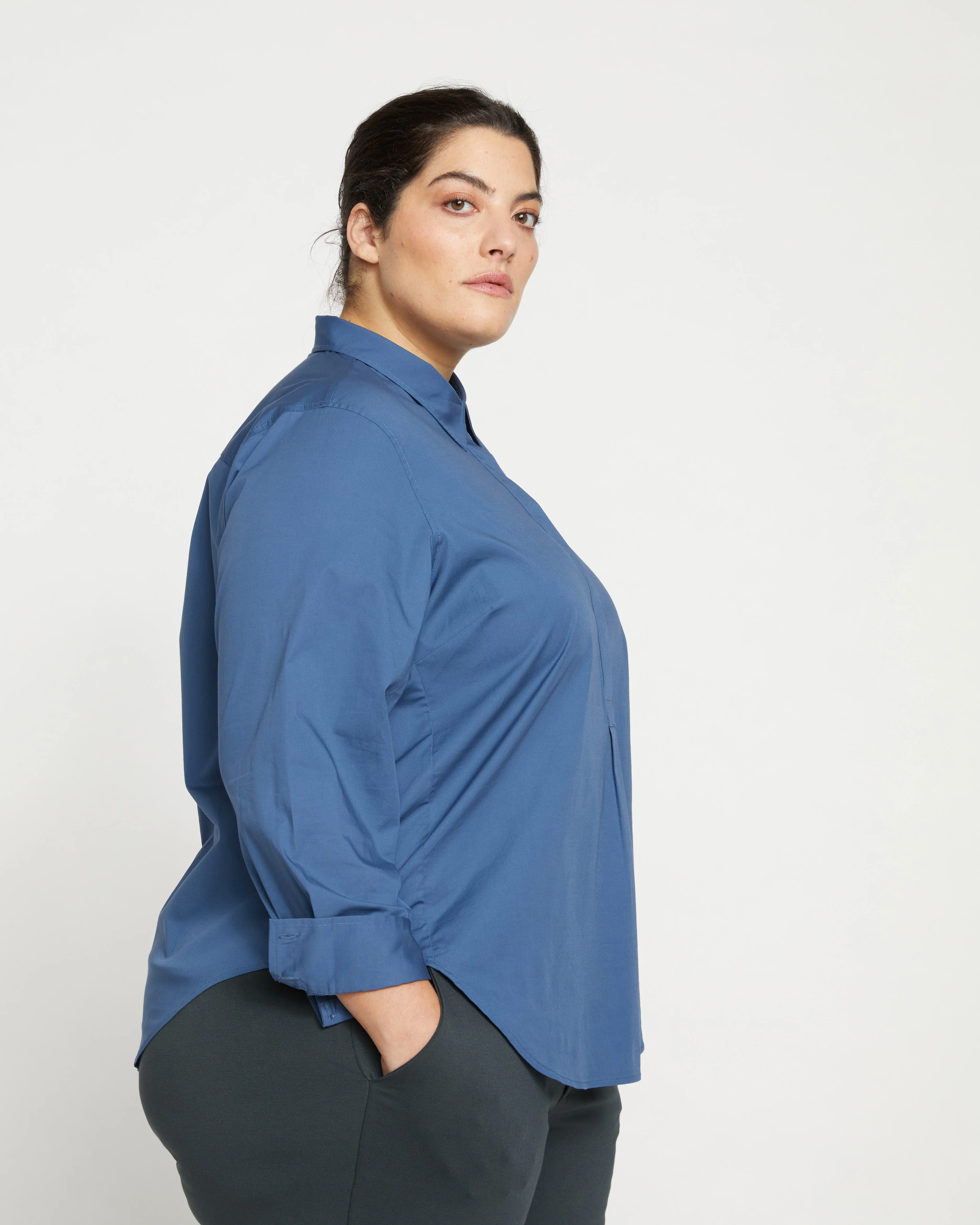 Elbe Popover Stretch Poplin Shirt Classic Fit - Bleu Scolaire - Image 3