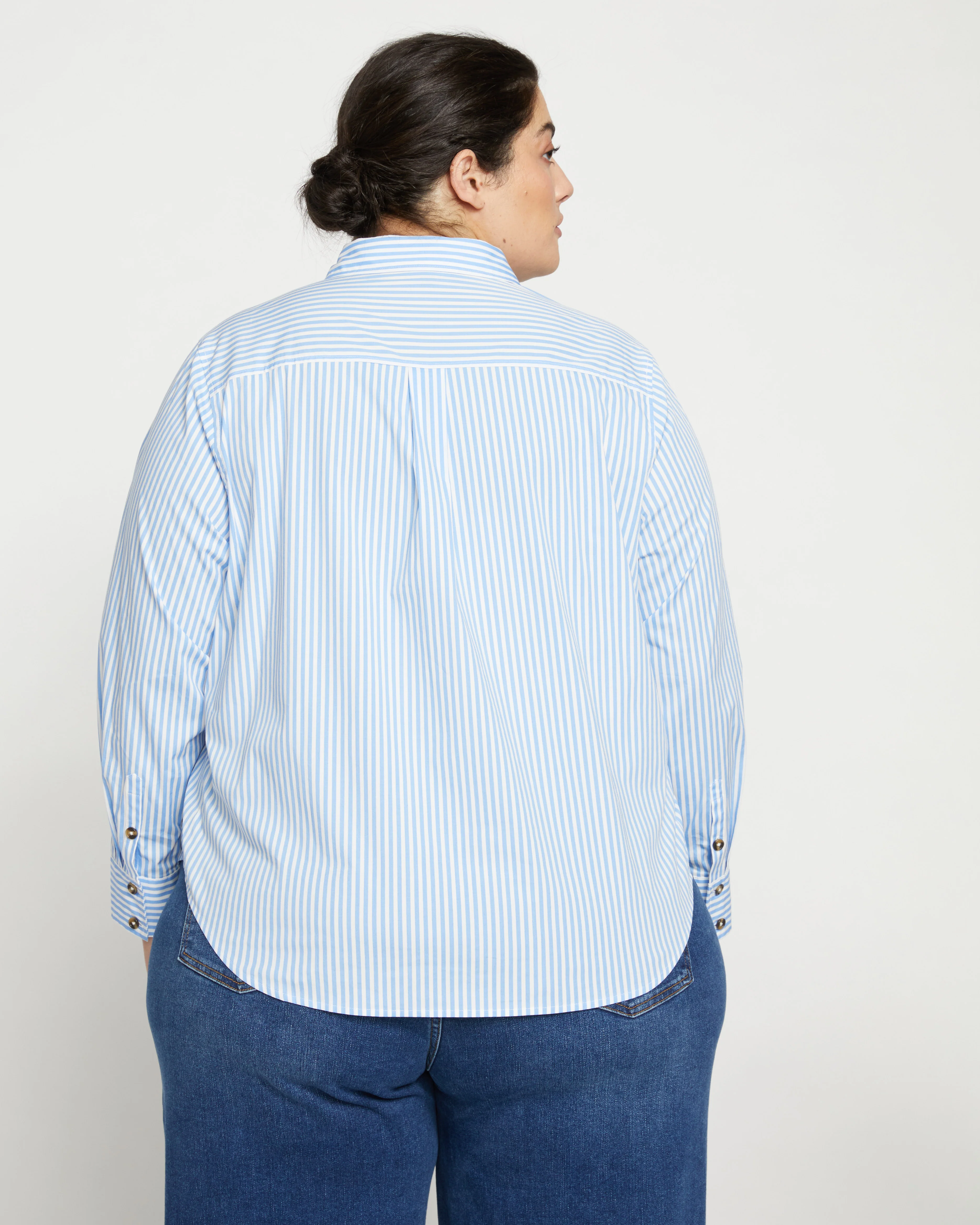 Elbe Popover Stretch Poplin Shirt Classic Fit - Blue/White Stripe - Image 4