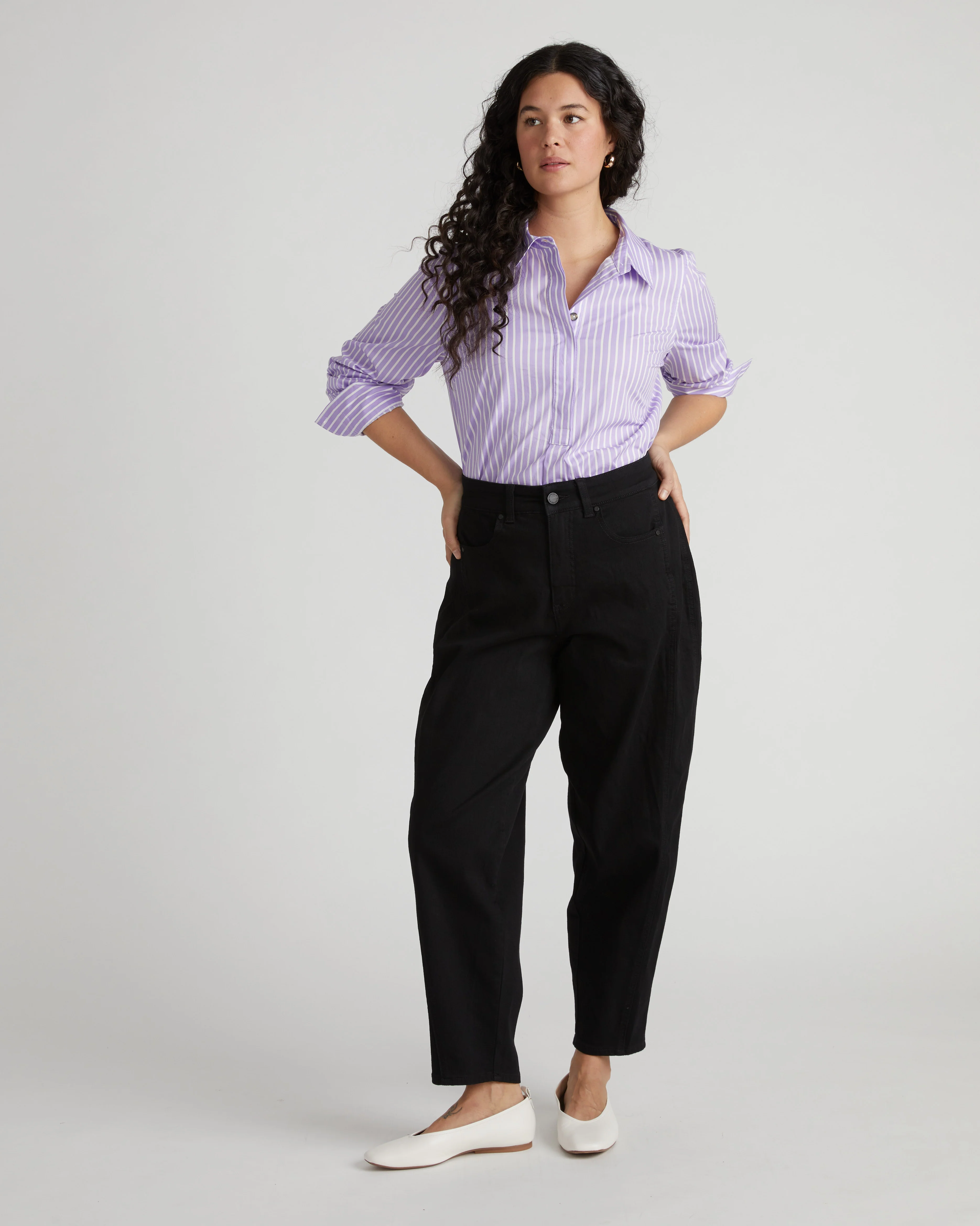 Elbe Popover Stretch Poplin Shirt Classic Fit - Lavender/White Stripe - Image 4