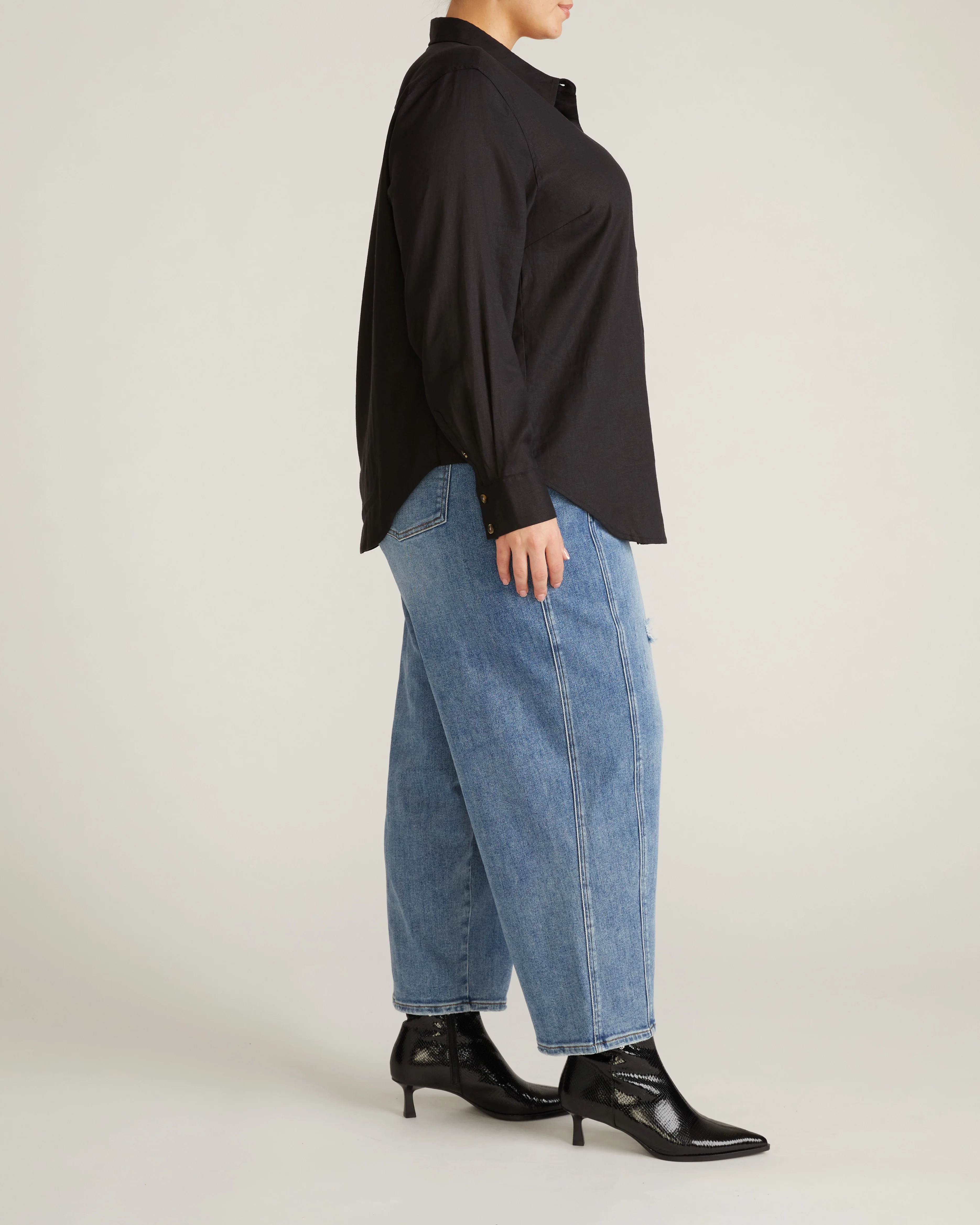Elbe Stretch Linen Shirt - Black - Image 3
